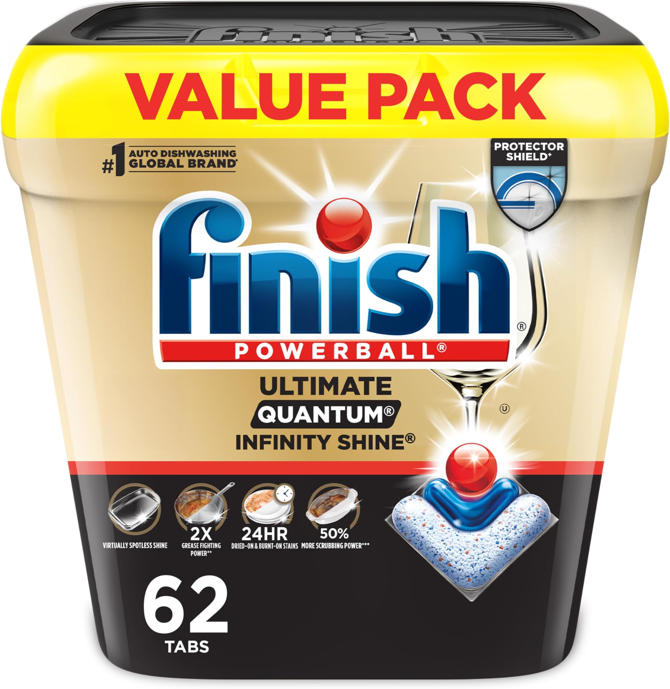 Ultimate Plus Infinity Shine - 62 Count - Dishwasher Detergent - With Protector Shield and CycleSync™ Technology - Dishwashing Tablets - Dish Tabs