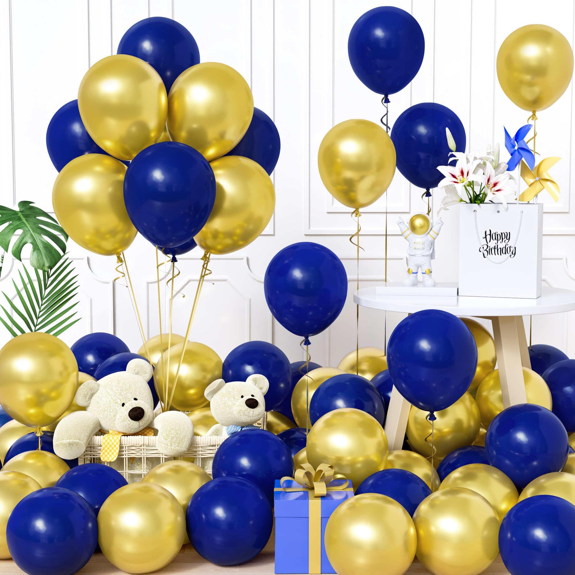 Visun Globos Oro y Azul, 60Piezas 12Pulgada Globo Azul Noche Marino Oro Metal Niña Niño Hombres Mujer Baby Shower Cumpleaños Boda Comprometimo Aniversario Graduación Valentín Mascarada Decoración
