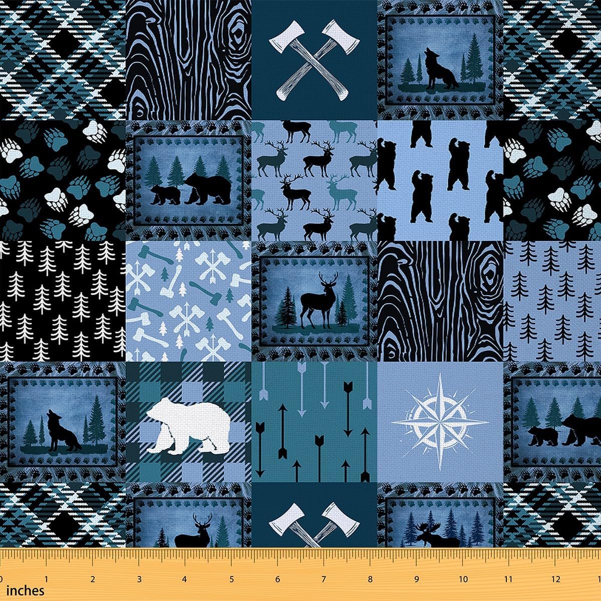 Bear Fabric by The Yard Cute Elk Print Decorative Waterproof Outdoor Fabric Farmhouse Wild Animals Style Upholstery Fabric for Chairs Plaid Grid Geocmetric Blue Black Outdoor Fabric 3 Yards