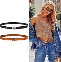 Vista 312 de Cinturón de cuero clásico con hebilla de metal para mujer con vestido de jeans Aah-negro-clásico