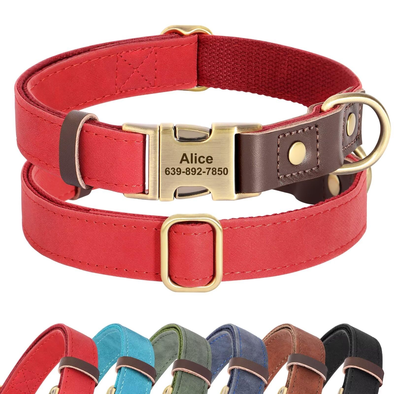 Didog Personalised PU Leather Dog Collar, Soft Durable Custom Dog Collars, Adjustable Christmas Dog Collar with Name Plate and Quick Released Metal Buckle for Small Medium Large Dogs, Red, S — image 1