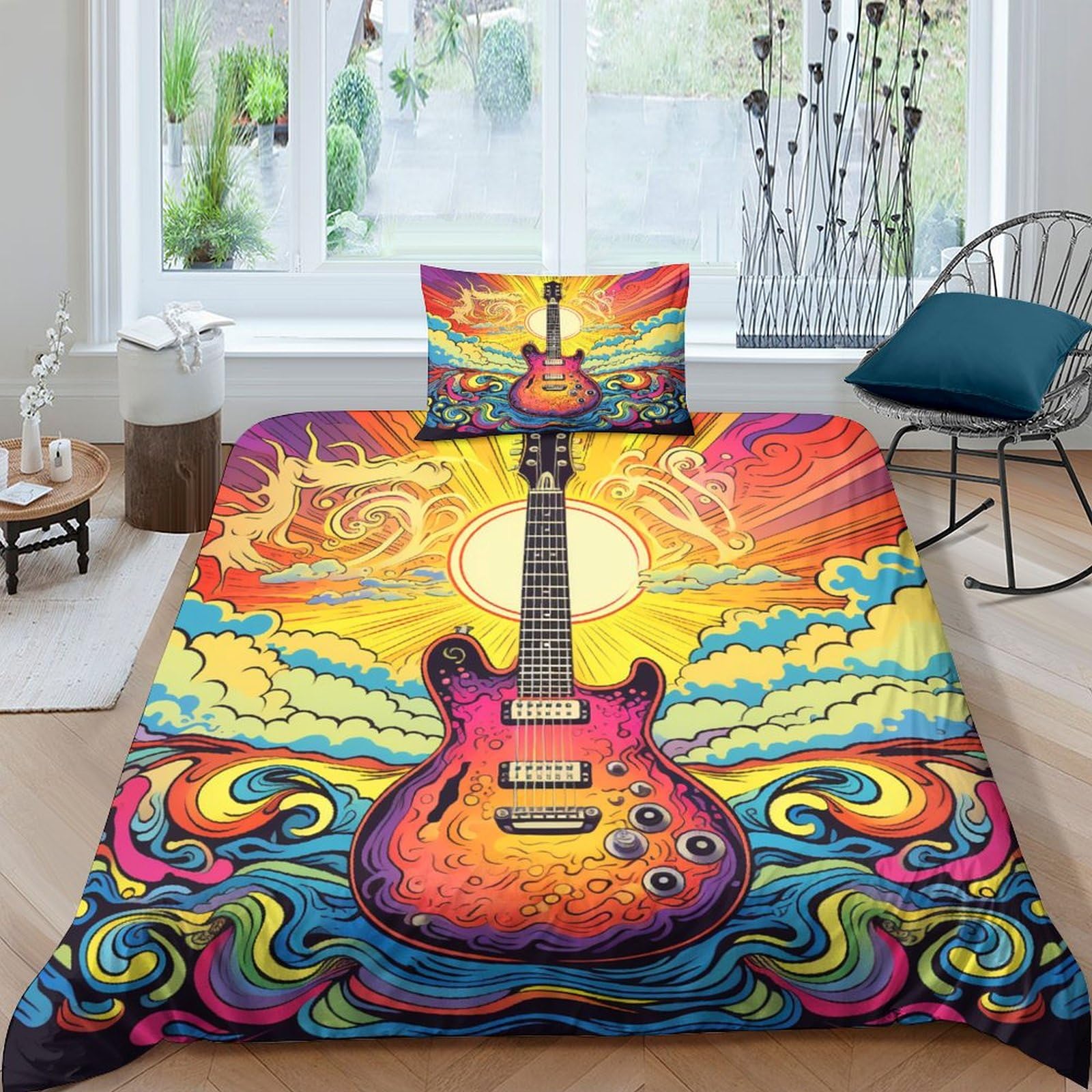 Housse de couette guitare zippée pour lit 1 place facile à laver
