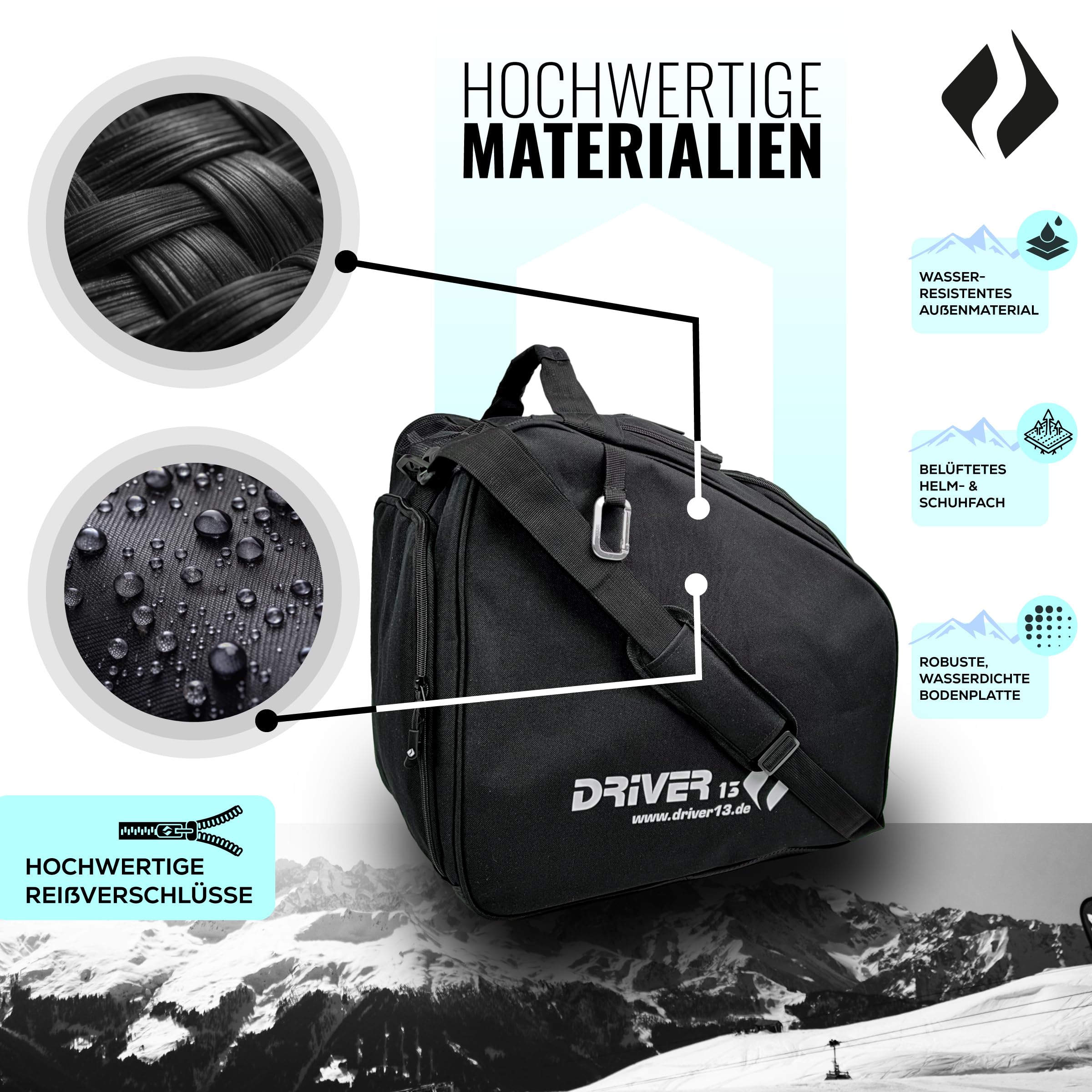 Driver13 Bolsa para Botas de esquí con Compartimento para Casco, Negro