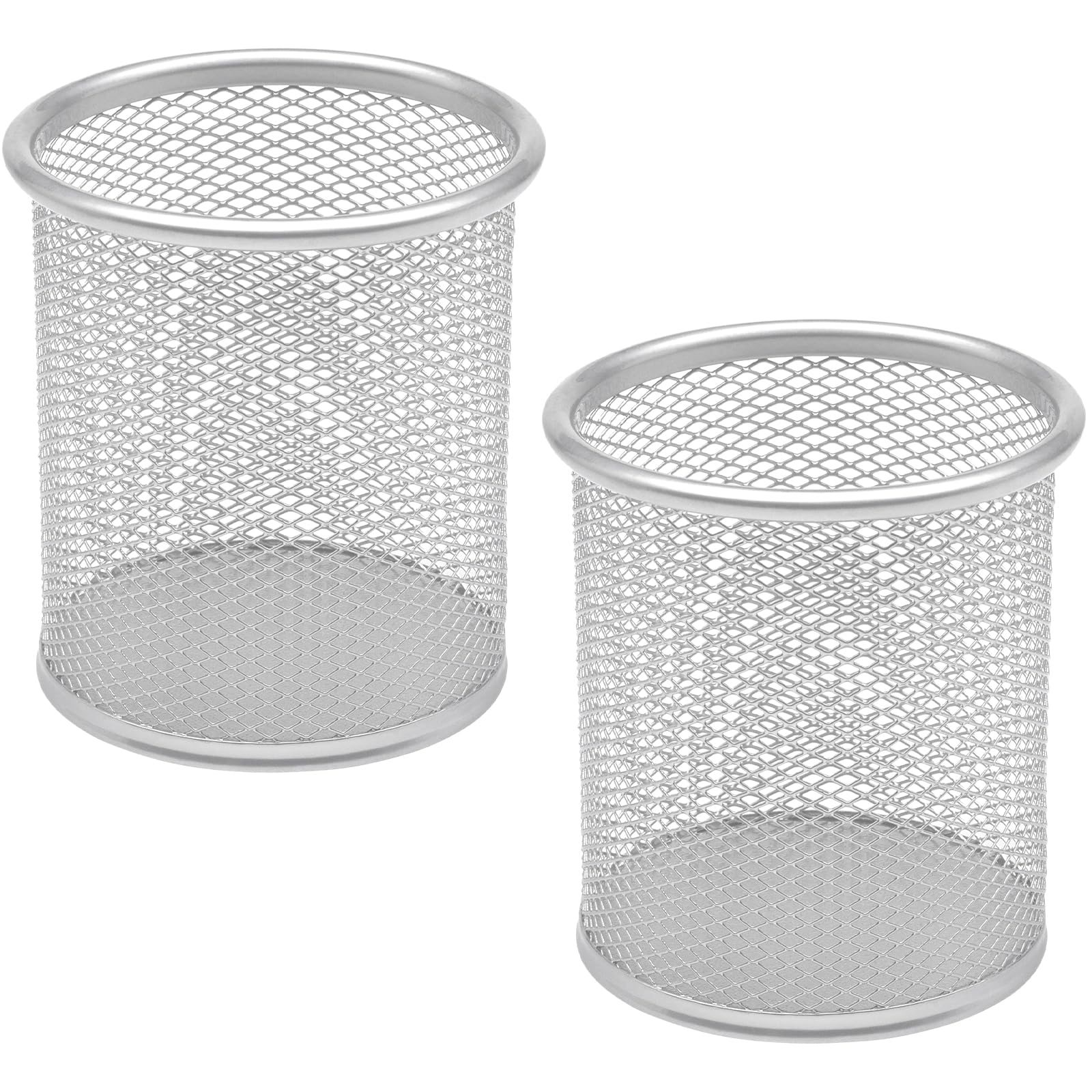 DIFIT 2PC Pen Holder, Metal Pen Pot, Silver Pencil Pot