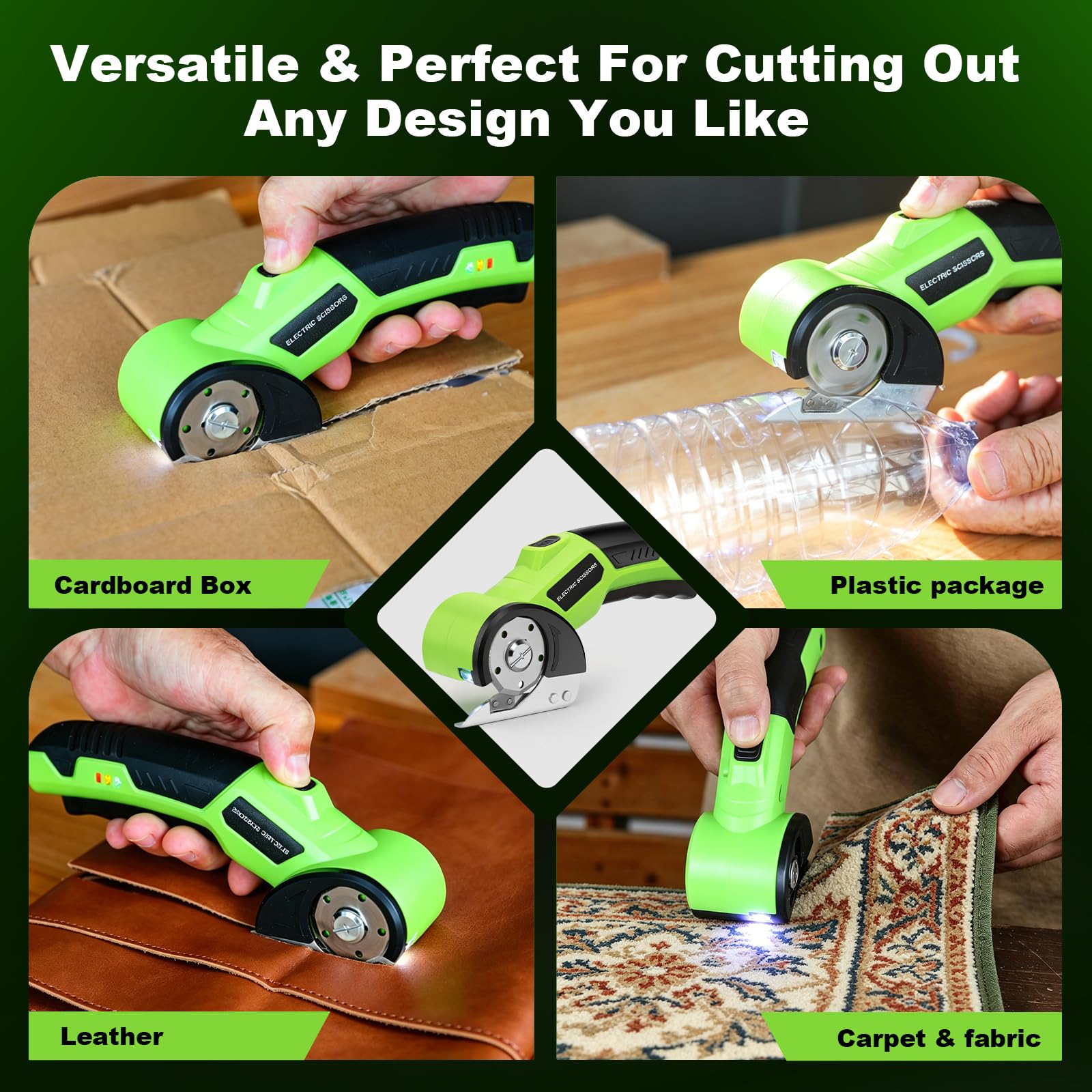 Ciseaux Électrique Tissu Couture 4V– Ciseaux Electriques Rechargeables avec Lame Auto-Affûtée & Lame de Rechange – Pour Papier, Carton, Moquette, Cuir, Plastique – Idée Cadeau pour Bricolage
