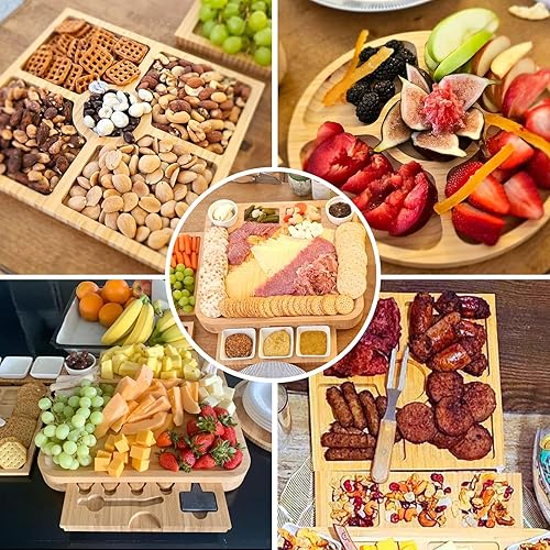 Miniatura 4 de Charcuterie Boards Gift Set Bamboo Cheese Board and Knife Set, Cheese Tray Magnetic Charcuterie Boards Set, 15 x 13 x 2 Inch for Cheese Meat Fruit