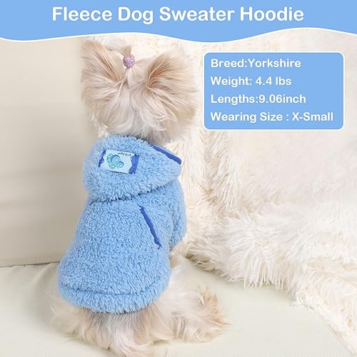 Miniatura 6 de Suéter ligero con capucha para perro con bolsillo, sudadera suave y cálida para cachorros, ropa de invierno para perros pequeños, forro polar