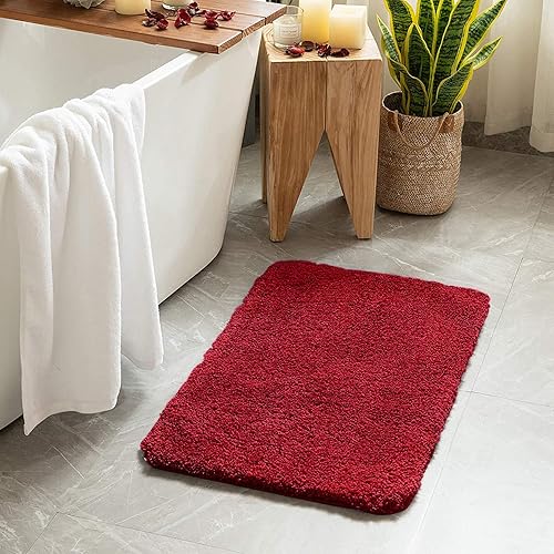 Miniatura 6 de MIULEE Alfombras de baño rojas para baño, suaves y absorbentes, antideslizantes, para ducha, baño e inodoro, lavables a máquina, 20 x 30 pulgadas