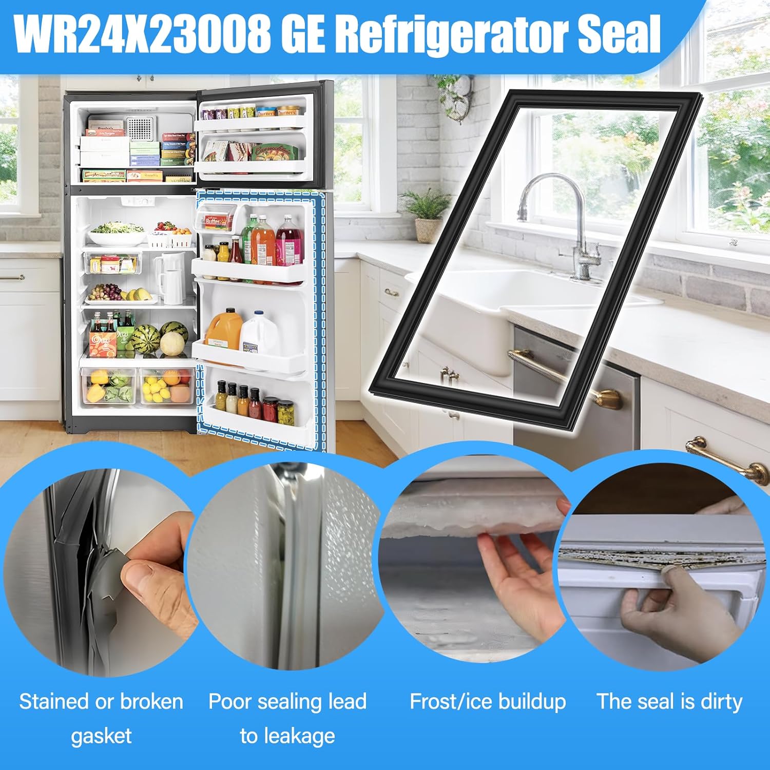 Upgraded WR24X23008 Refrigerator Door Gasket Compatible with GE Refrigerator Door Seal Replacement 4468291 AP6033377 PS11763935 EAP11763935 Fridge Door Seal Fresh Door Gasket Black GTE18IGHERBB Seal