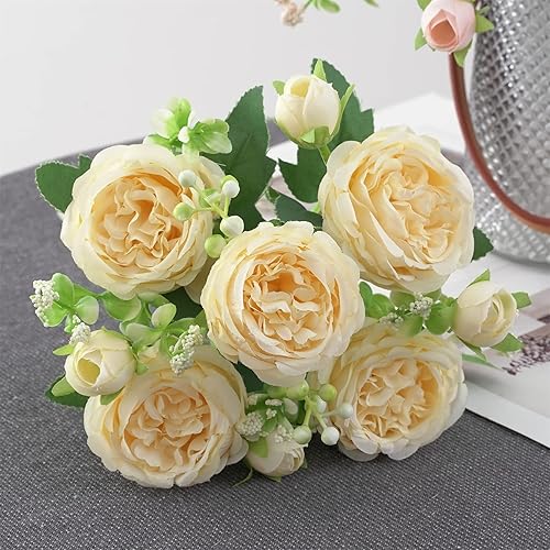 Miniatura 7 de 3 racimos de flores artificiales de peonía para decoración de ramo de rosas falsas, arreglos florales de seda, centros de mesa para bodas, fiestas