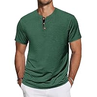 TARAINYA Henley T-Shirt Uomo Cotone Maglietta Maniche Corte Tinta Unita con Tasche Estate Verde M