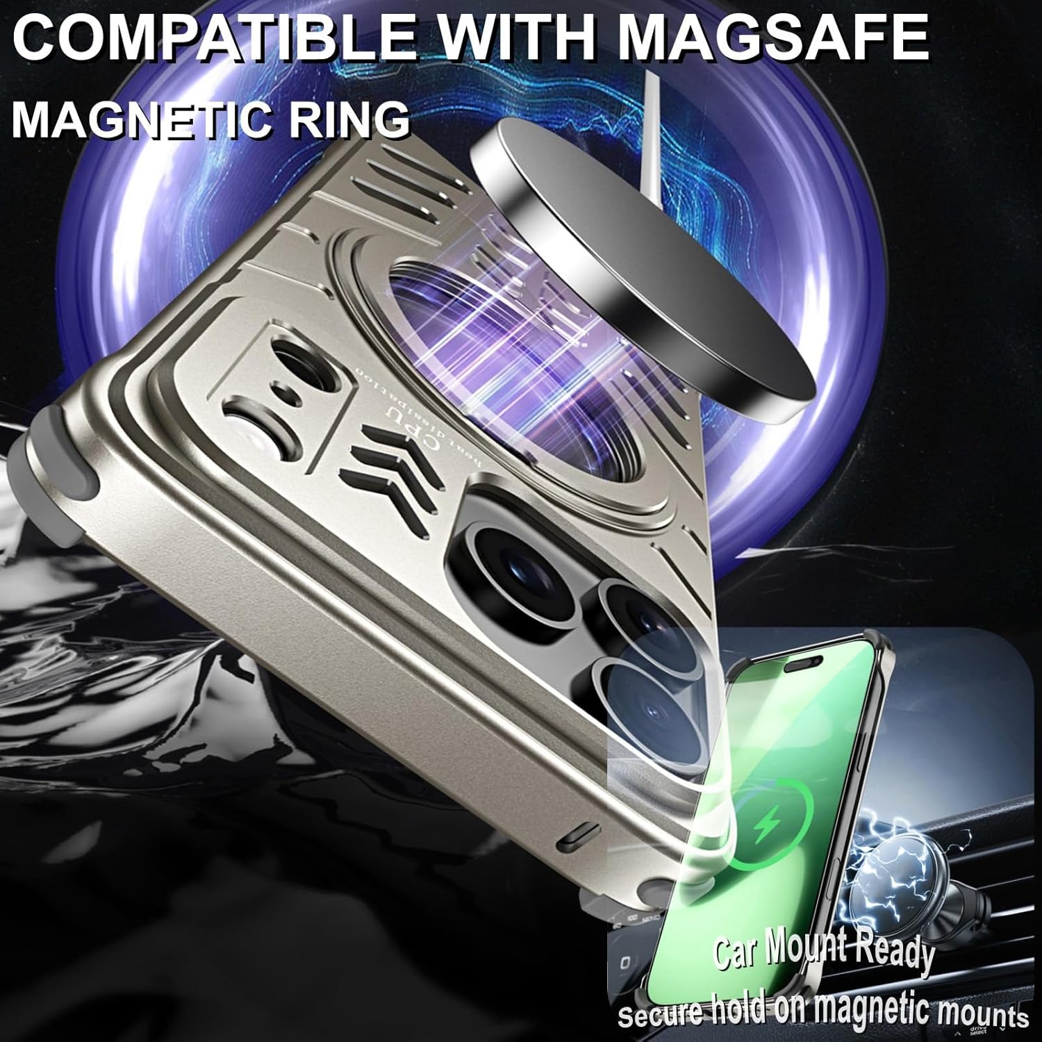 Metal Frameless Case for iPhone 17 Pro Max, Alloy Magnetic Cover with 360° Rotating Ring Stand, Shockproof Corner Design & Raised Camera Bezel(Black)