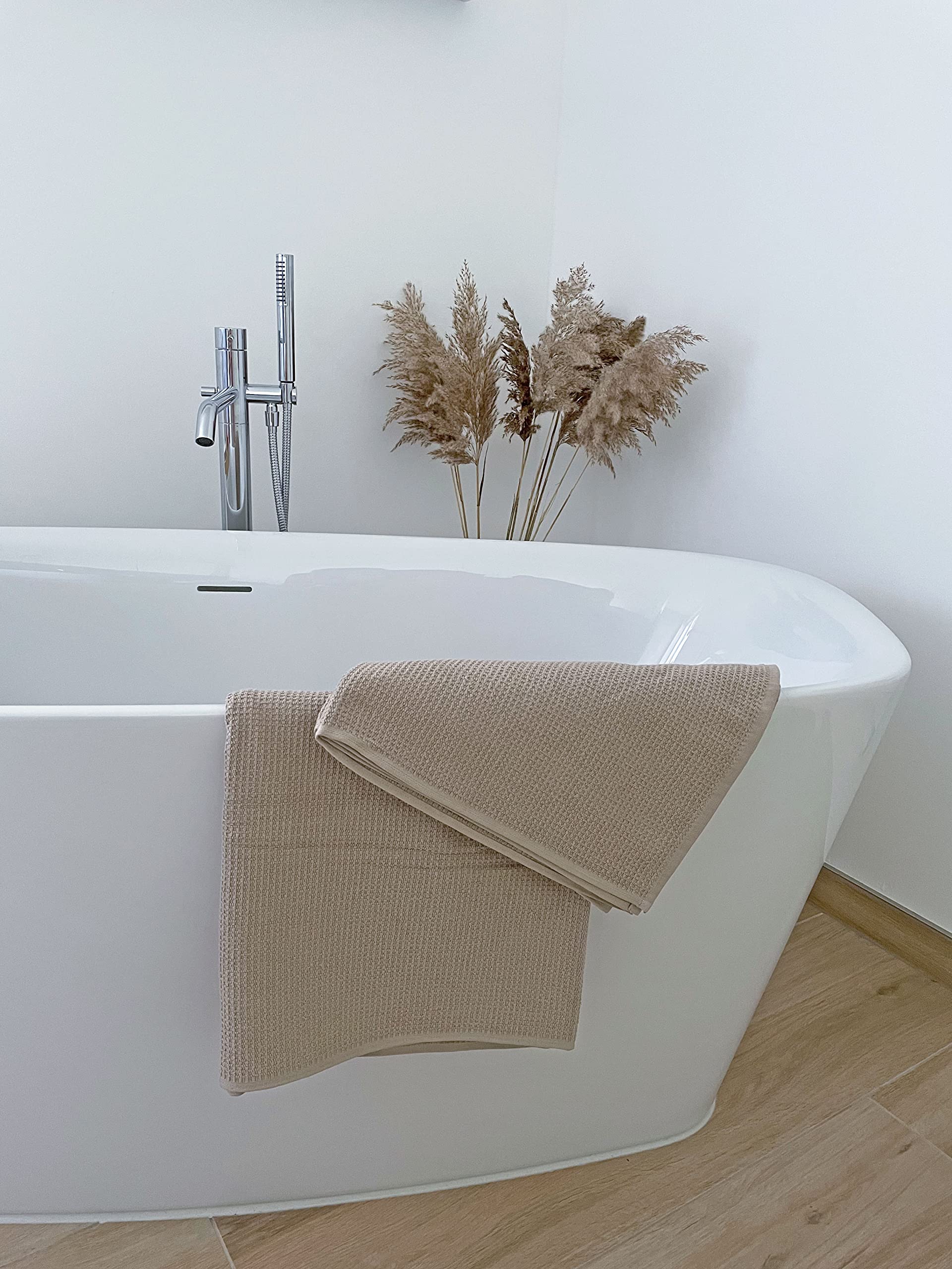 10 Asciugamani Ospiti In Piqu&eacute; | 100% Cotone | 30x50 Cm | Colore Cappuccino