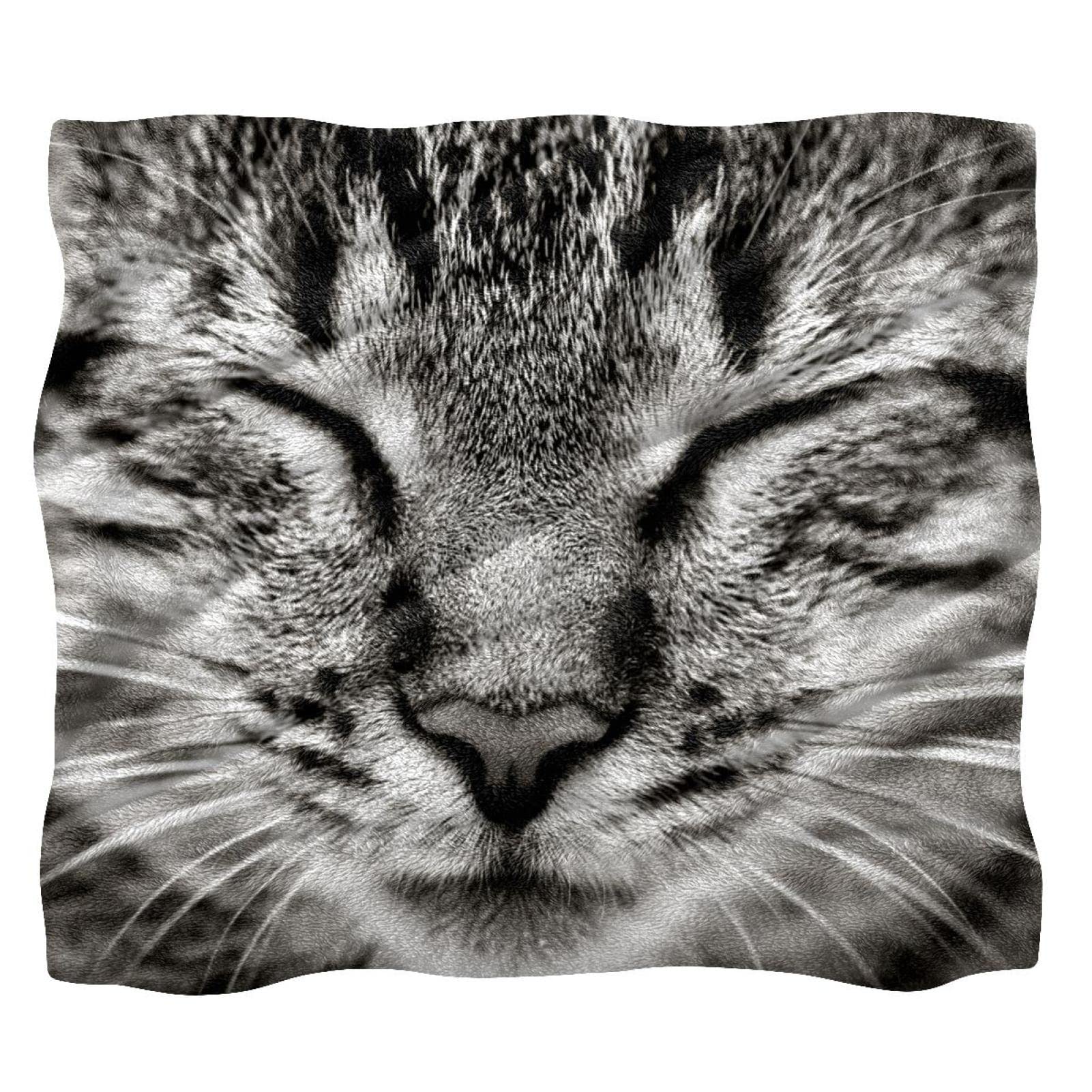 Couverture de sieste anti-froid en peluche microfibre douce motif chat gris