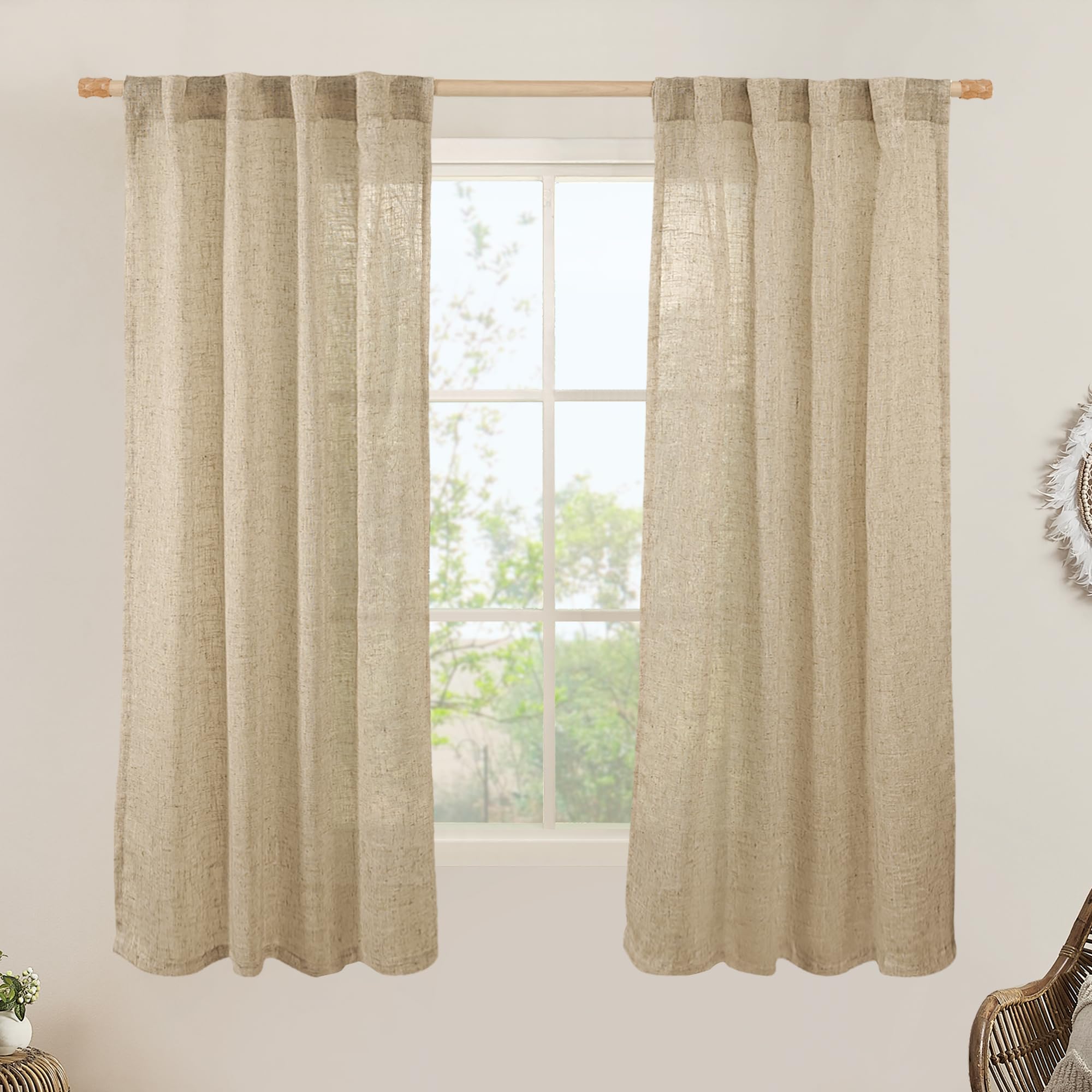 LAMIT Linen Curtains 60 Inch Length 2 Panels, Light Filtering Sheer Panels โ image 1