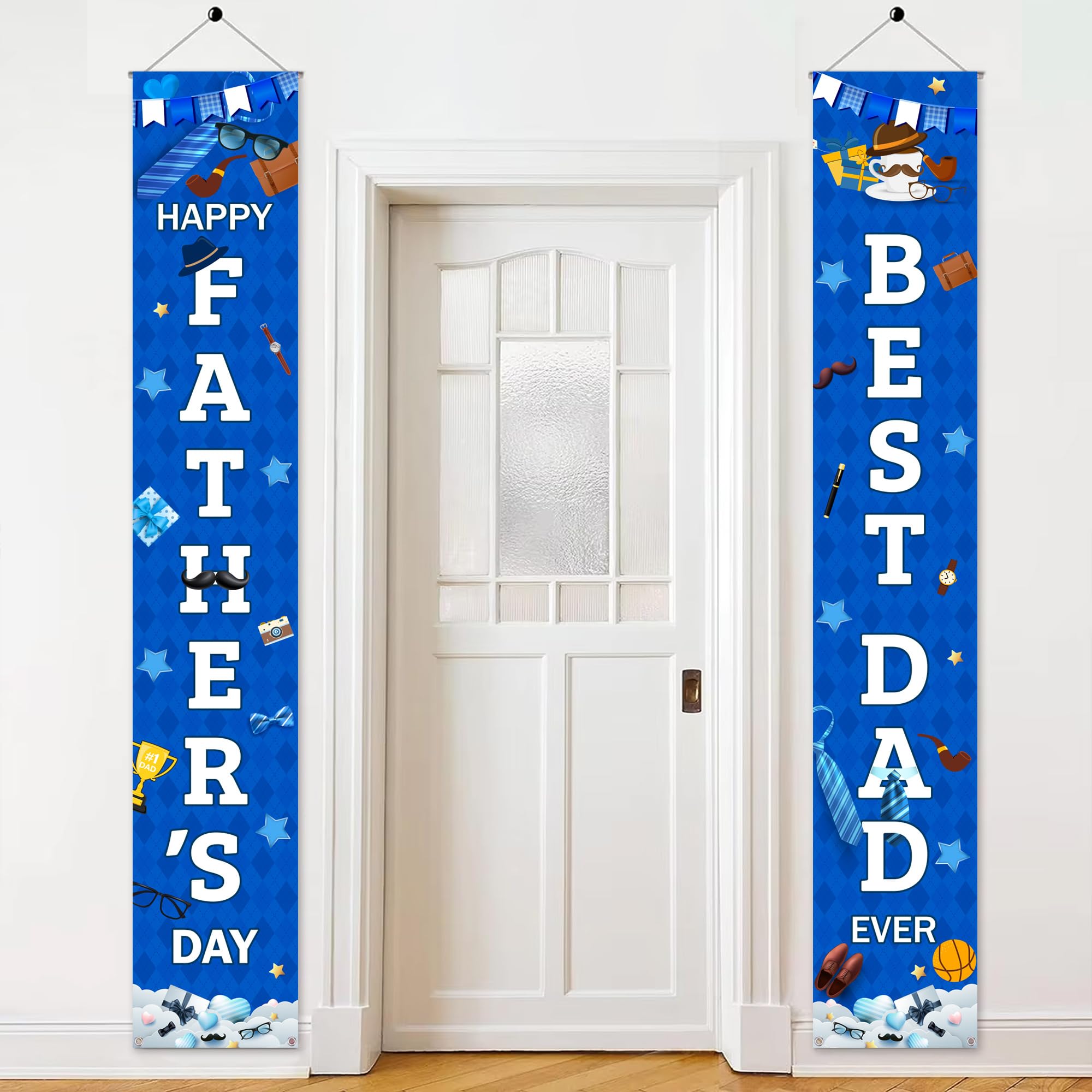 Happy Fathers Day Banner Decorations - Dark Blue Father’s Day Hanging Porch Banner Set, Best Dad Fabric Door Signs for Indoor Outdoor Front Door Wall Party Decor 180 x 30 cm