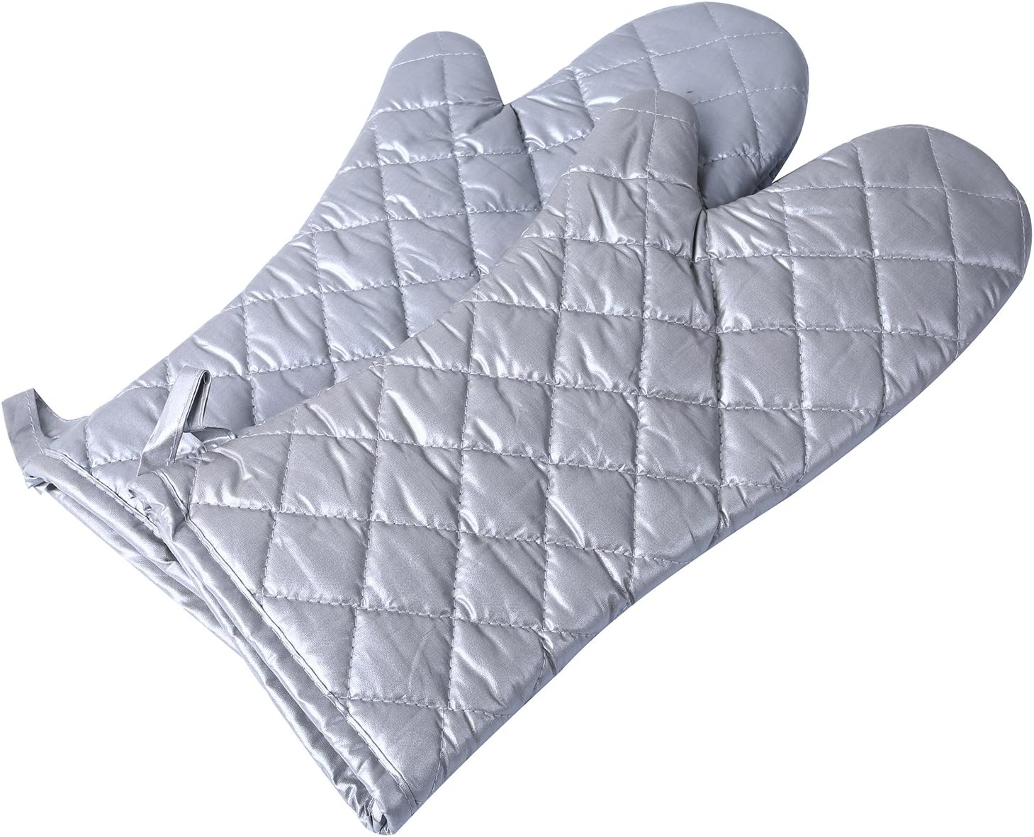 Extra Long Professional Coated Silver Oven Mitt - Oven Mitts with Quilted Liner,Anti Hot, Heat Resistant to 500° F, Kitchen Oven Gloves for Cooking,Baking,Grilling,Barbecue Potholders- 1 Pair