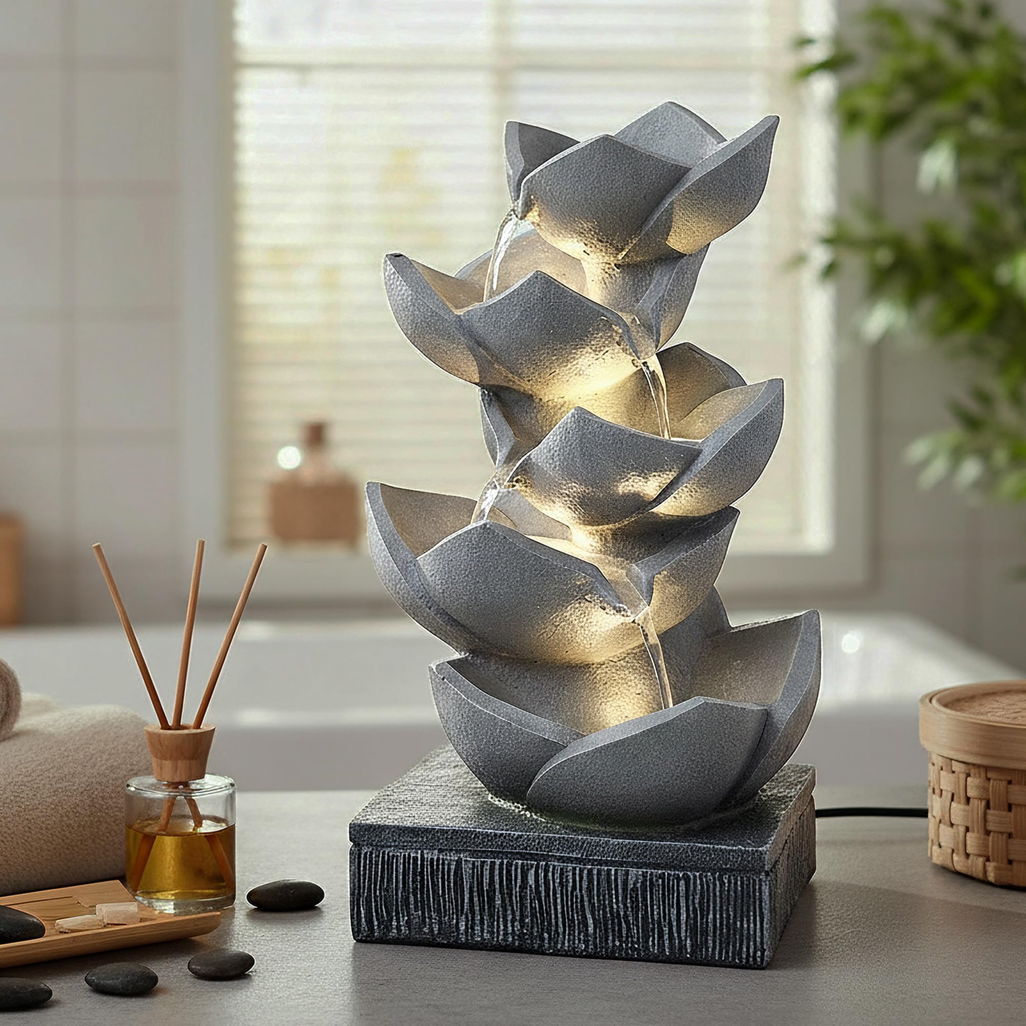 Springbrunnen BK901 mit LED Beleuchtung Gartenbrunnen Skulptur Gartenfigur Wasserspiel 47cm Kaskade Zimmerbrunnen Gartendekoration