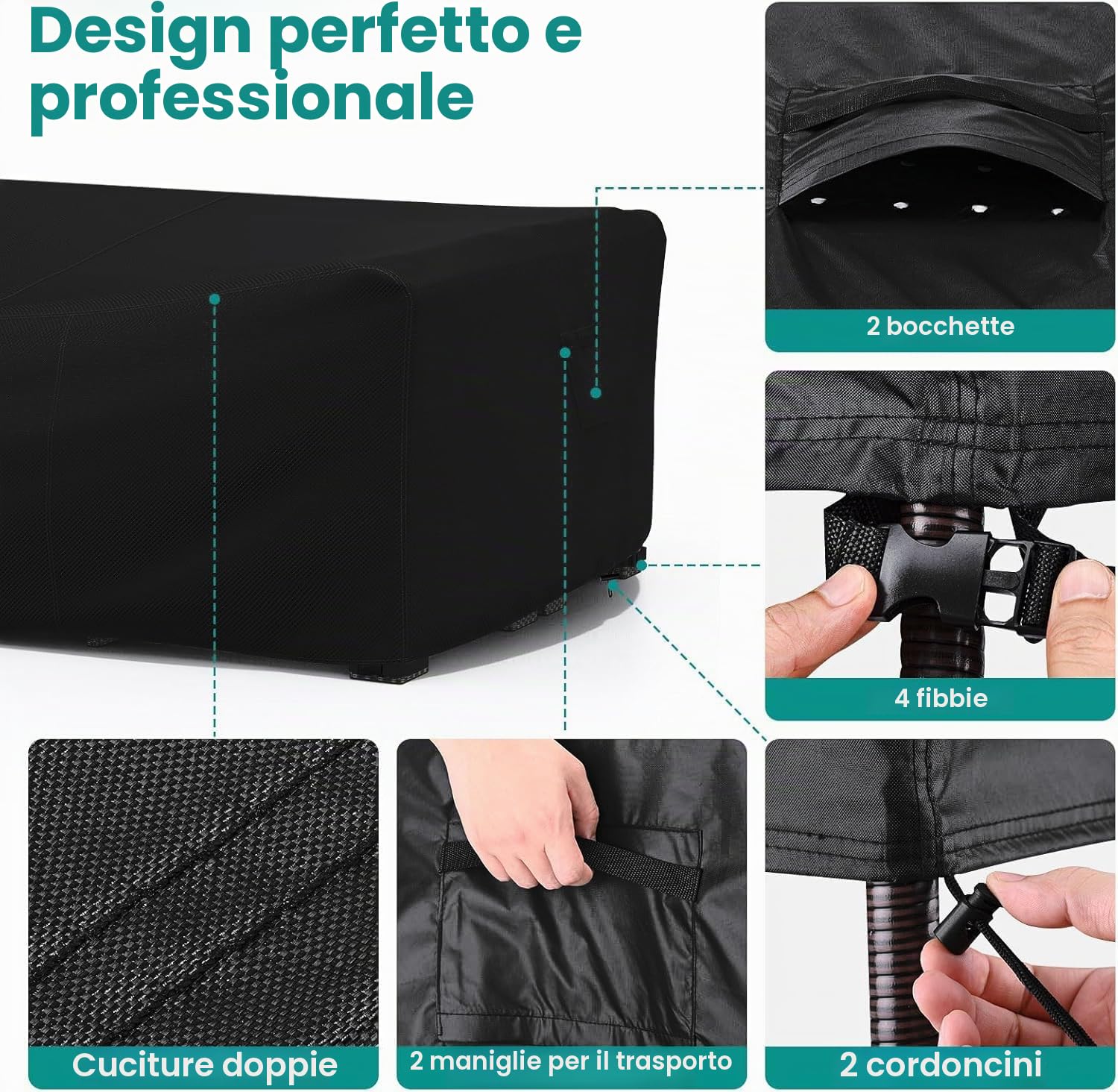 Copertura Mobili da Giardino (200x160x70cm), 600D Resistente Oxford Copertura Tavolo Esterno con Uscita Aria, Anti-UV Copridivano Esterno Impermeabile Telo Copri Divano da Esterno