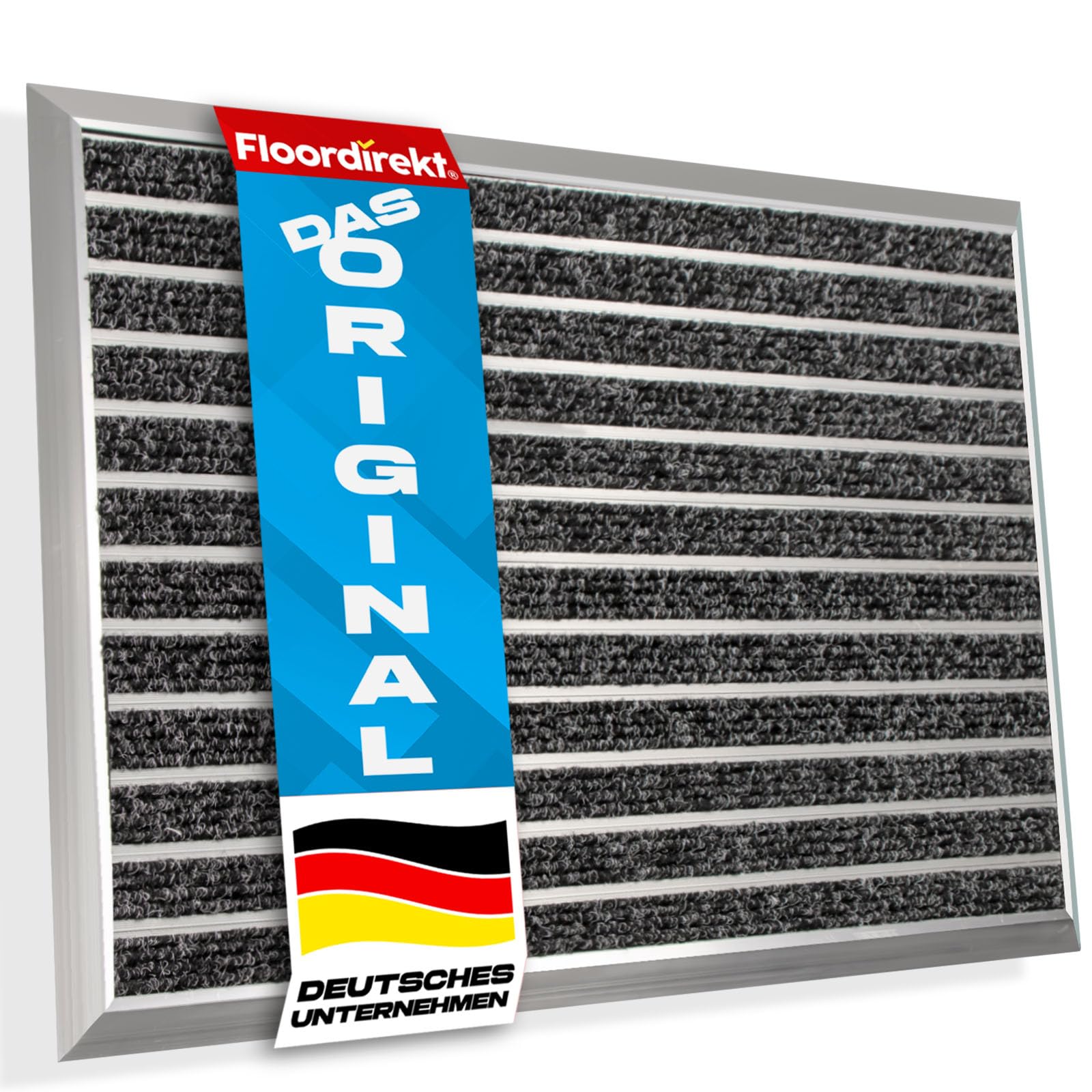 Floordirekt Fussabtreter Aussenbereich - Verschiedene Modelle für innen & außen - rostfrei & wetterfest - Haustür Fußabtreter - (Optimum Mat mit Textilfaser-Rips & Bürsten 39 x 60 cm)