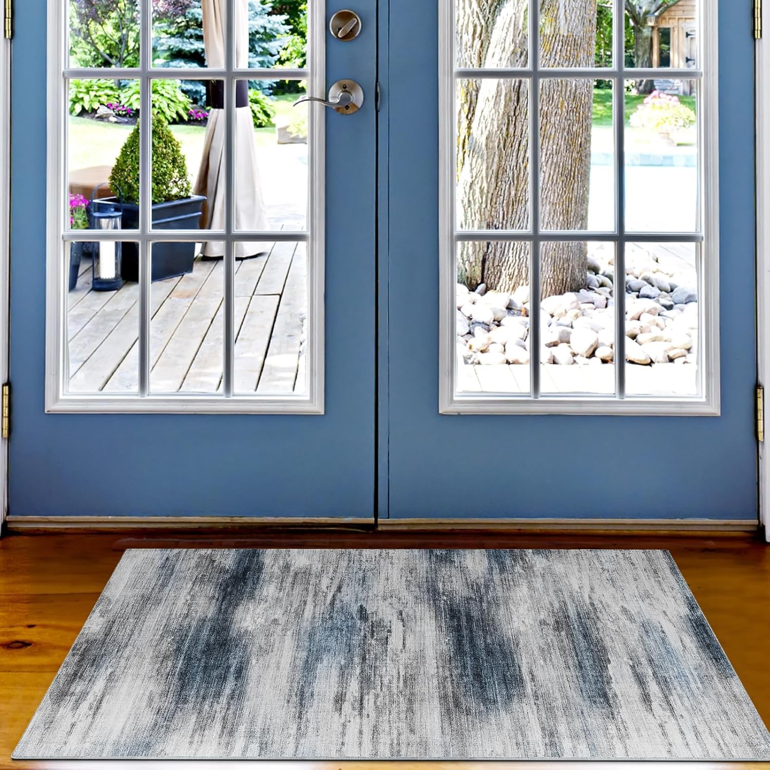 2x3 Washable Rug Non-Slip, Modern Abstract Navy Rug Indoor Door Mat ...