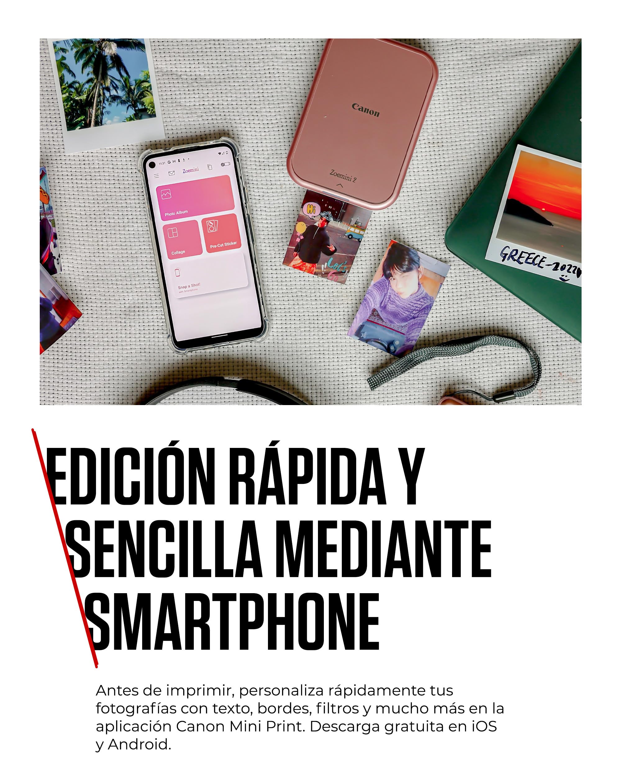 Canon Zoemini 2 Impresora Fotográfica Instantánea Compacta Bluetooth 5.0 USB-C Rosa