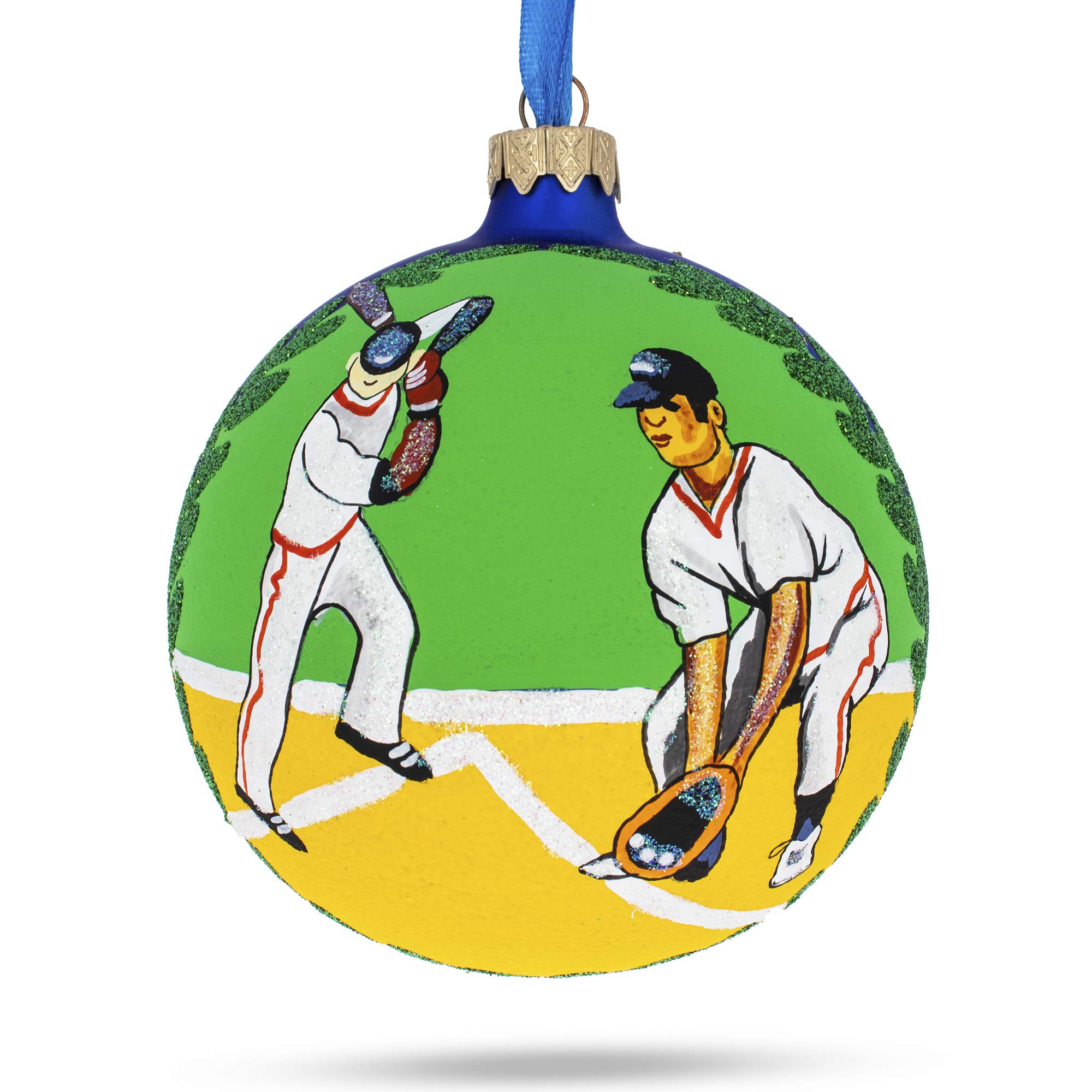 Boule de Noël en verre joueurs de baseball décoration thématique salon et sapin 10cm