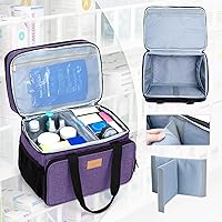 Vista 3 de LUXJA 2 Layers Medicine Bag with Detachable Divider, Pill Bottle Organizer Suitable for Home or Travel Use, Purple Púrpura