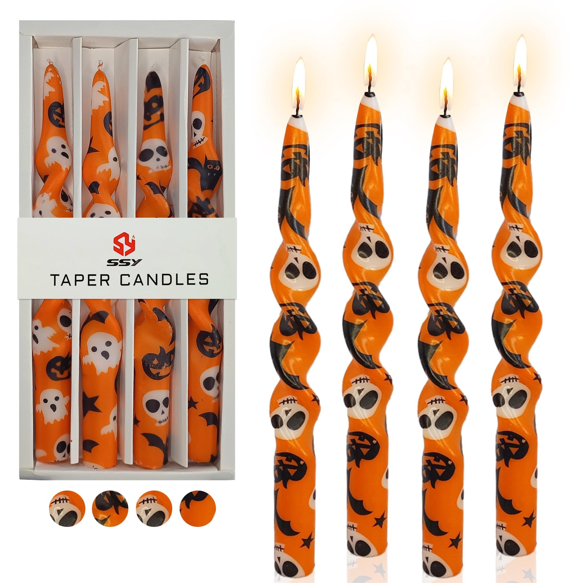 Print Taper Candle Twisted Candlesticks -Gedengni 4pcs Orange Spiral Candle Long Candle Sticks 10inches Handmade Tapered Candles for Home Party Wedding Restaurant Holiday Decor