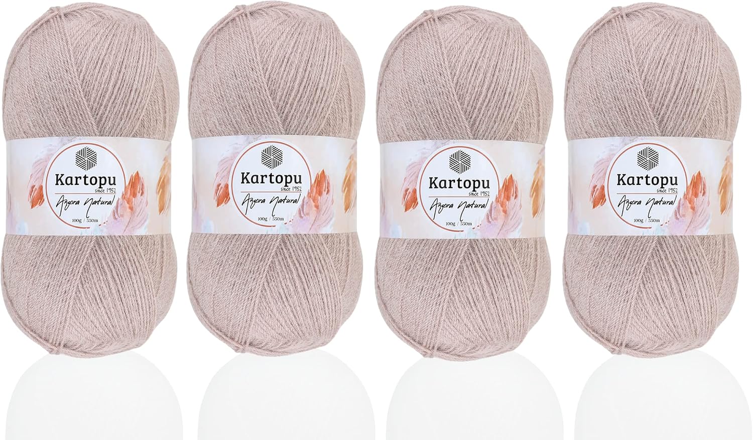 Kartopu Angora Natural,Wool Knitting Rope,(4Balls) Each Skein(Ball) 3.53 Oz (100g