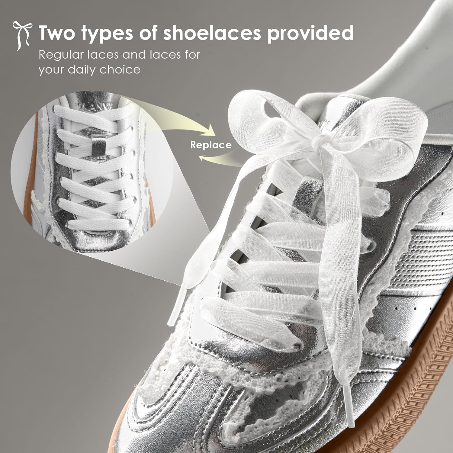 Vilanva Women's Lace Detail Fashion Sneakers Comfortable Casual Dress Sneakers with Retro Gum Sole Walking Trendy Footwear - Image 5