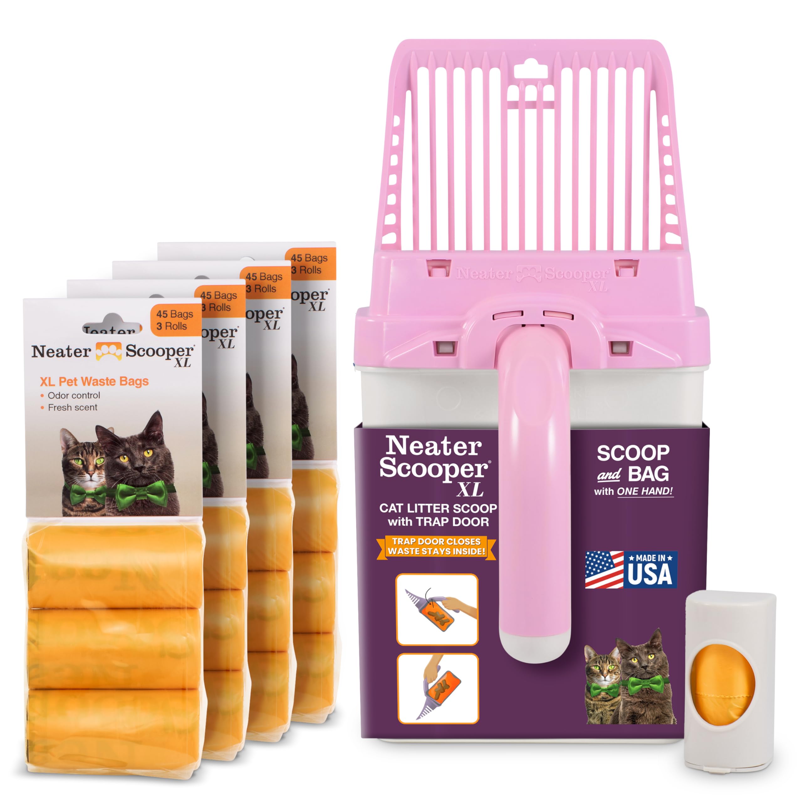 Neater Pet Brands Neater Scooper XL Cat Litter Scoop, 195 Refill Bags – Extra-Large Capacity Mess-Free Cat Litter Scooper with Bag for Large &amp; Multiple Cats, Spill-Proof Litter Box Scooper with Holder