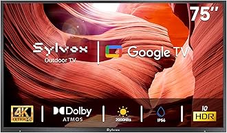 SYLVOX Outdoor TV, 75 inch 2000 Nit High Brightness Smart TVs, 4K Sunlight Readable Display, IP55 Waterproof, Smart TV for Outdoor Households or Commercial Places (Pool Pro 2.0/2024)