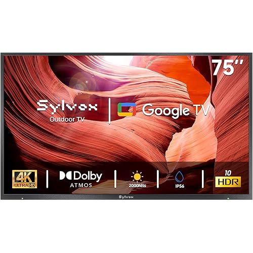 SYLVOX Outdoor TV, 75 inch 2000 Nit High Brightness Smart TVs, 4K Sunlight Readable Display, IP56 Waterproof, Smart TV for Outdoor Households or Commercial Places (Pool Pro 2.0/2024)