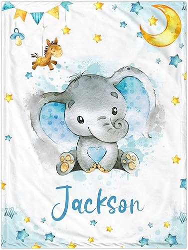Miniatura 30 de Manta de bebé personalizada para niños, manta de bebé personalizada con nombre súper suave para niños, mantas de elefante personalizadas para bebés