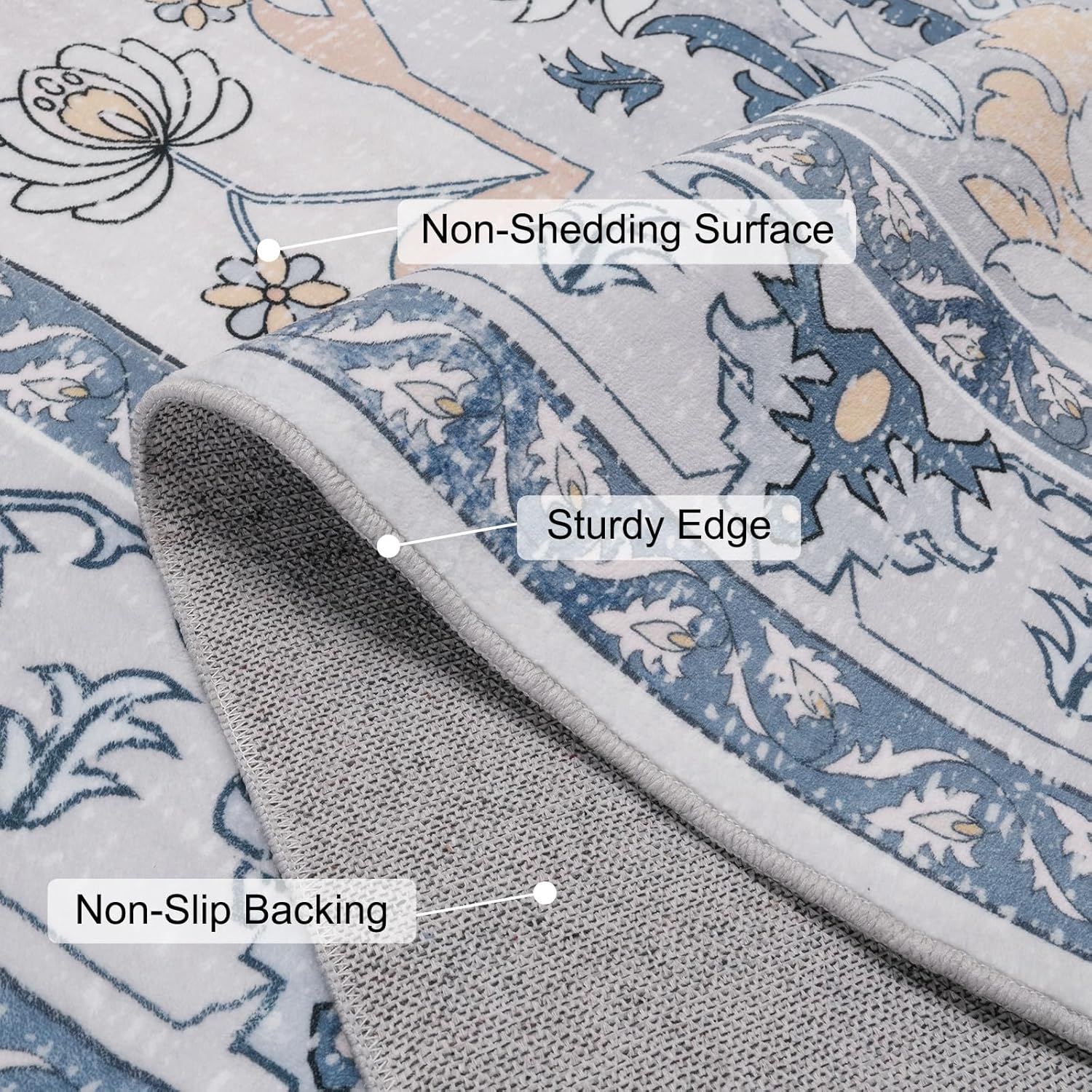 MOSISO 4x6 Area Rug for Living Room, Washable Area Rug, Non-Slip Vintage National Area Rugs, Low Pile Carpet, Faux Wool Rectangular Area Rugs Carpet for Living Room Bedroom Dining Room, Home, Blue