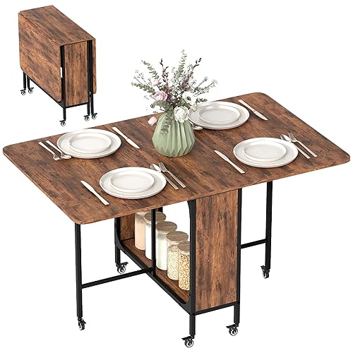 HOMCOM Table à Manger Pliante sur roulettes, Table de Cuisine
