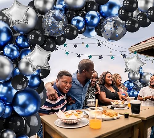 Miniatura 5 de Kit de arco de guirnalda de globos azules, plateados y negros, 148 globos de confeti azul metálico, decoración de fiesta para baby shower,