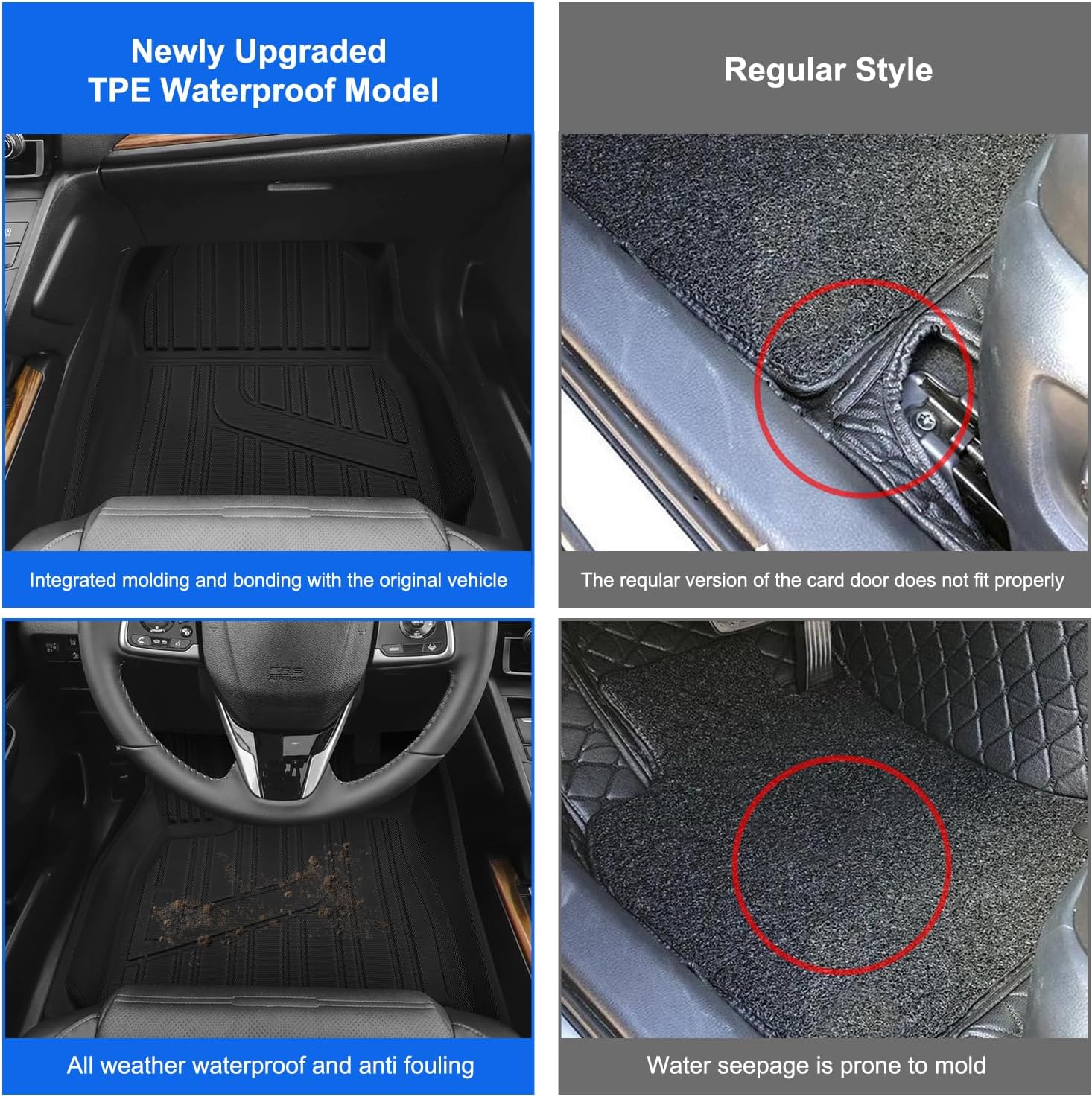 3D TPE Material Floor Mats | Fits for Honda CR-V 20217-2022 Cars | All Weather Custom Fit 1st and 2nd Row Full Set Car Liners - Image 9