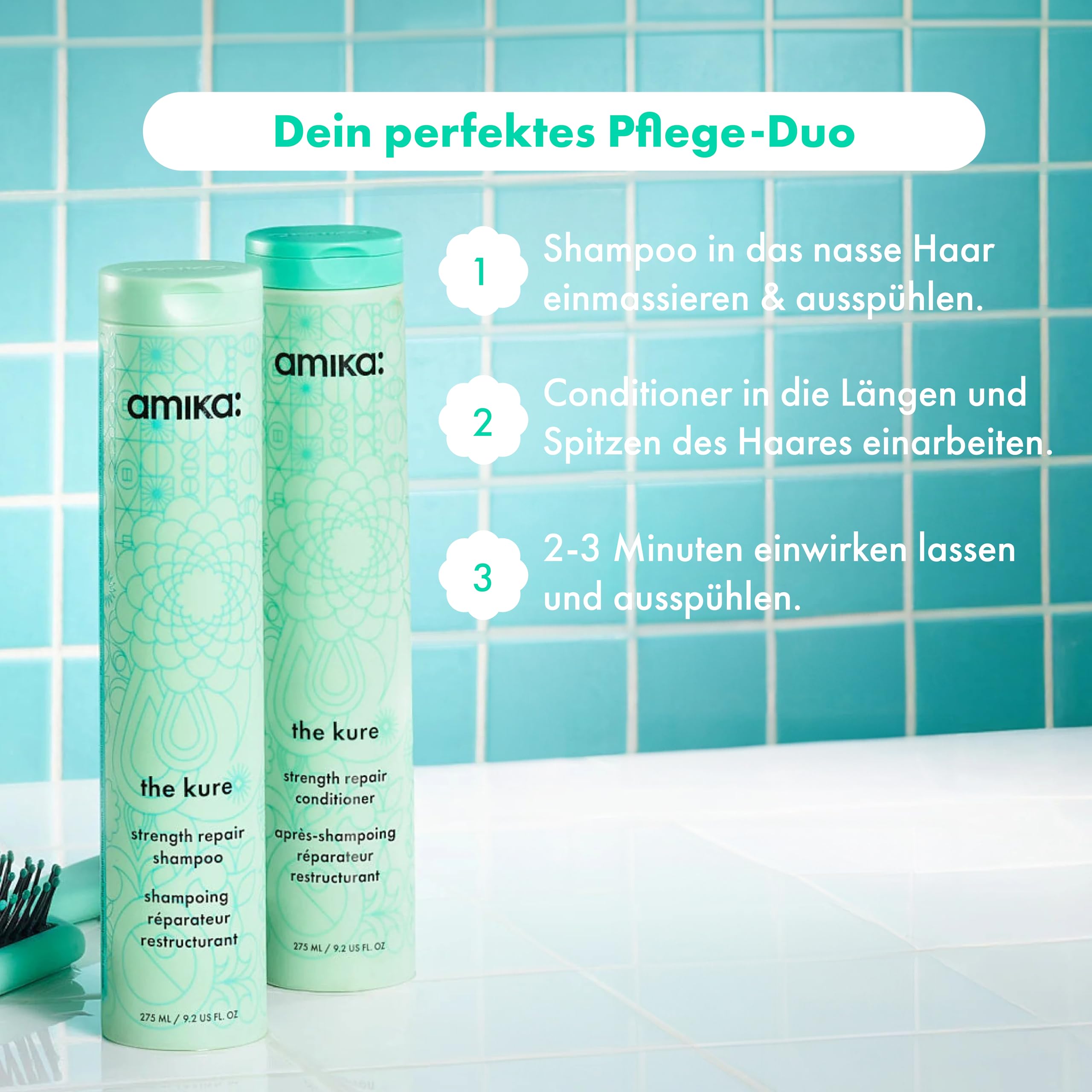 amika The Kure Strength Repair Shampoo 1000ml I Reparatur-Shampoo für trockenes & geschädigtes Haar I Mit Sanddorn und Shea-Butter I Stärkt, spendet Feuchtigkeit & reduziert Haarbruch I Vegan