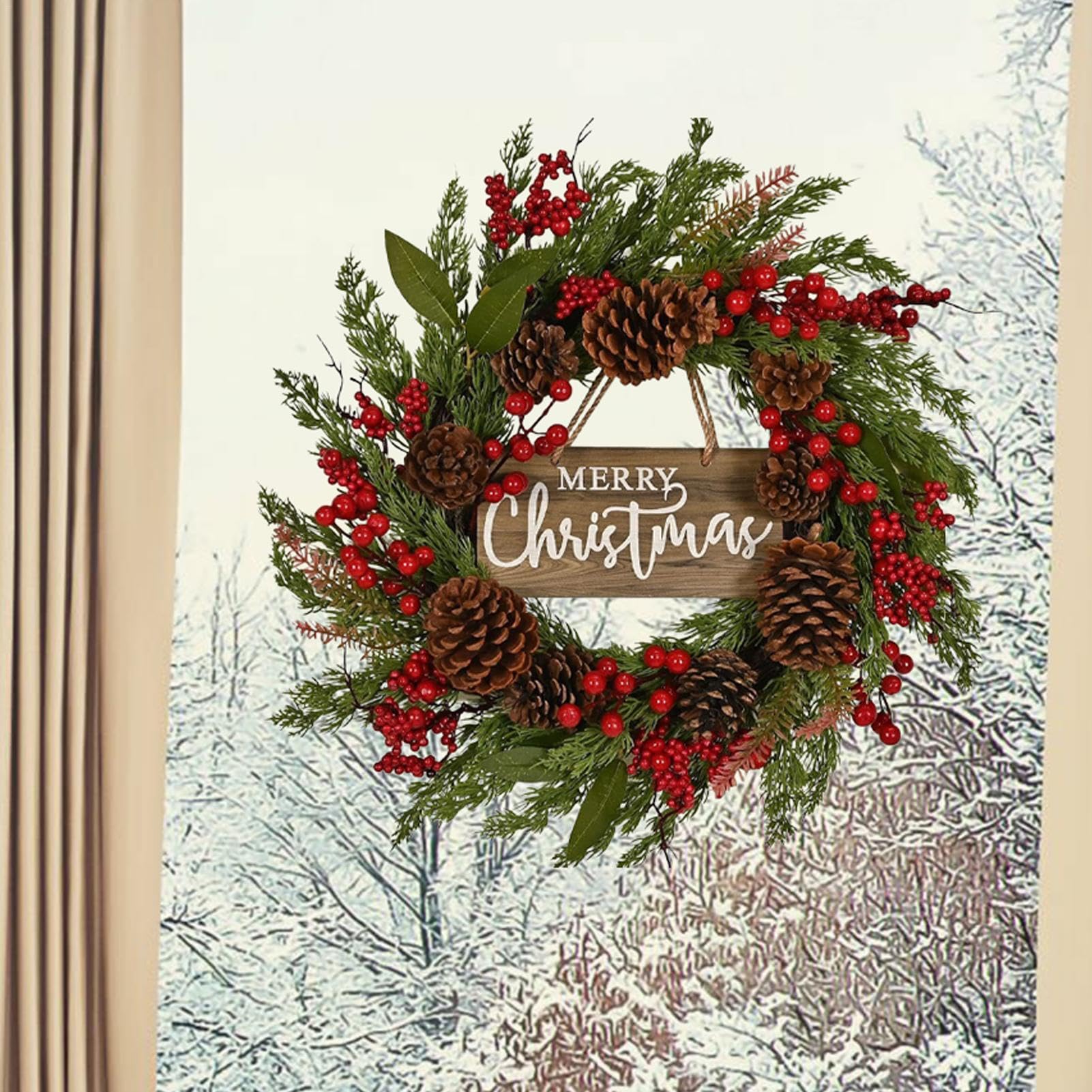Couronne de Noël pour la Porte d'Entrée Fournitures De Fête Artificielles | Couronne De Noël Pour Porte D'entrée Pour Fête Vacances Anniversaire Bureau Maison Chambre Appartement
