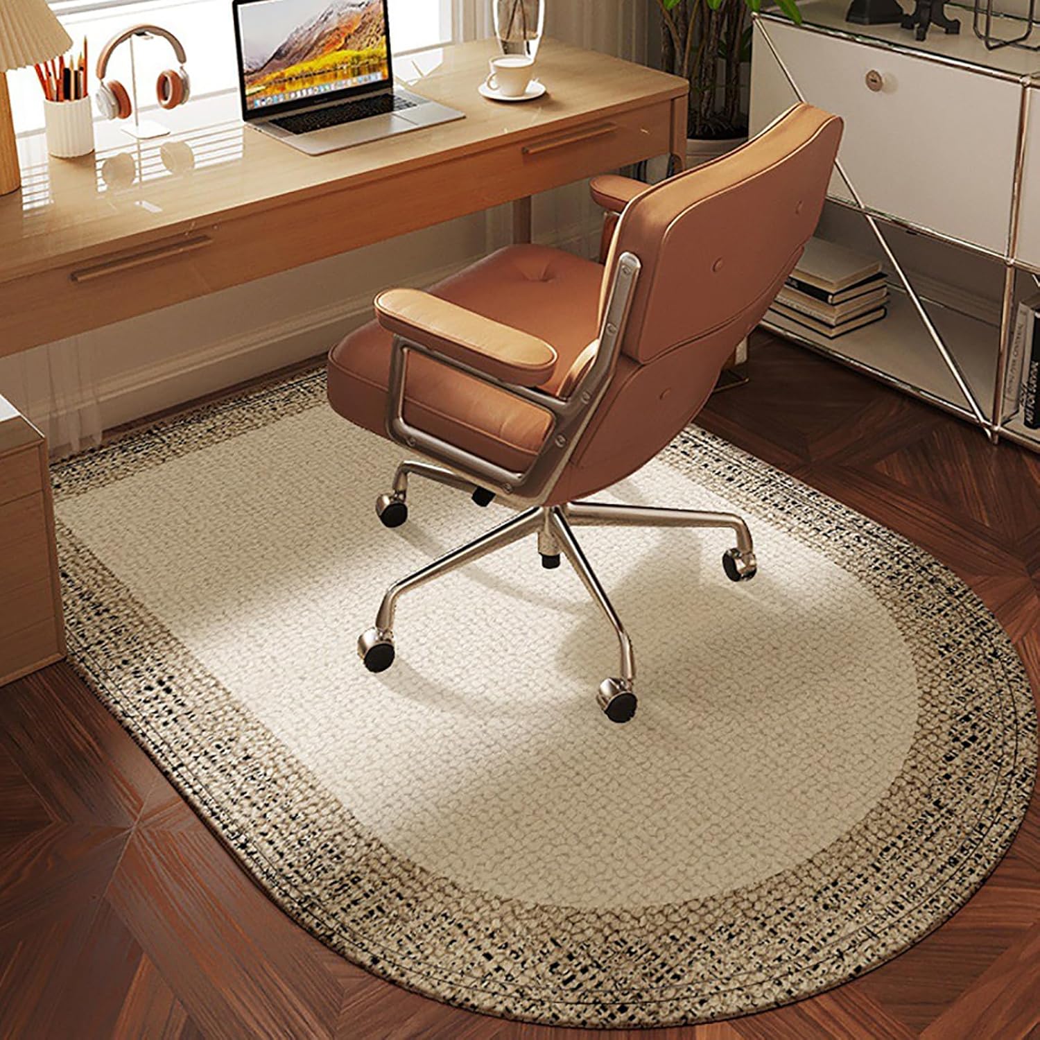 Hardwood Floor Office Chair Mat, Anti-Slip Computer Mat for Rolling Chairs, Easy-Clean Protector Rug for Tile Floors (39.4" x 47.3", Brown)