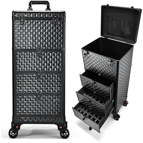 Salon Cart with 3 Drawers, Nail Trolley Cart with Wheels Salon Station Rolling Makeup Train Case Cosmetology Case Organizer Cases for Nail Tech,SPA,Face Painting,Hairstylist,Makeup Artist