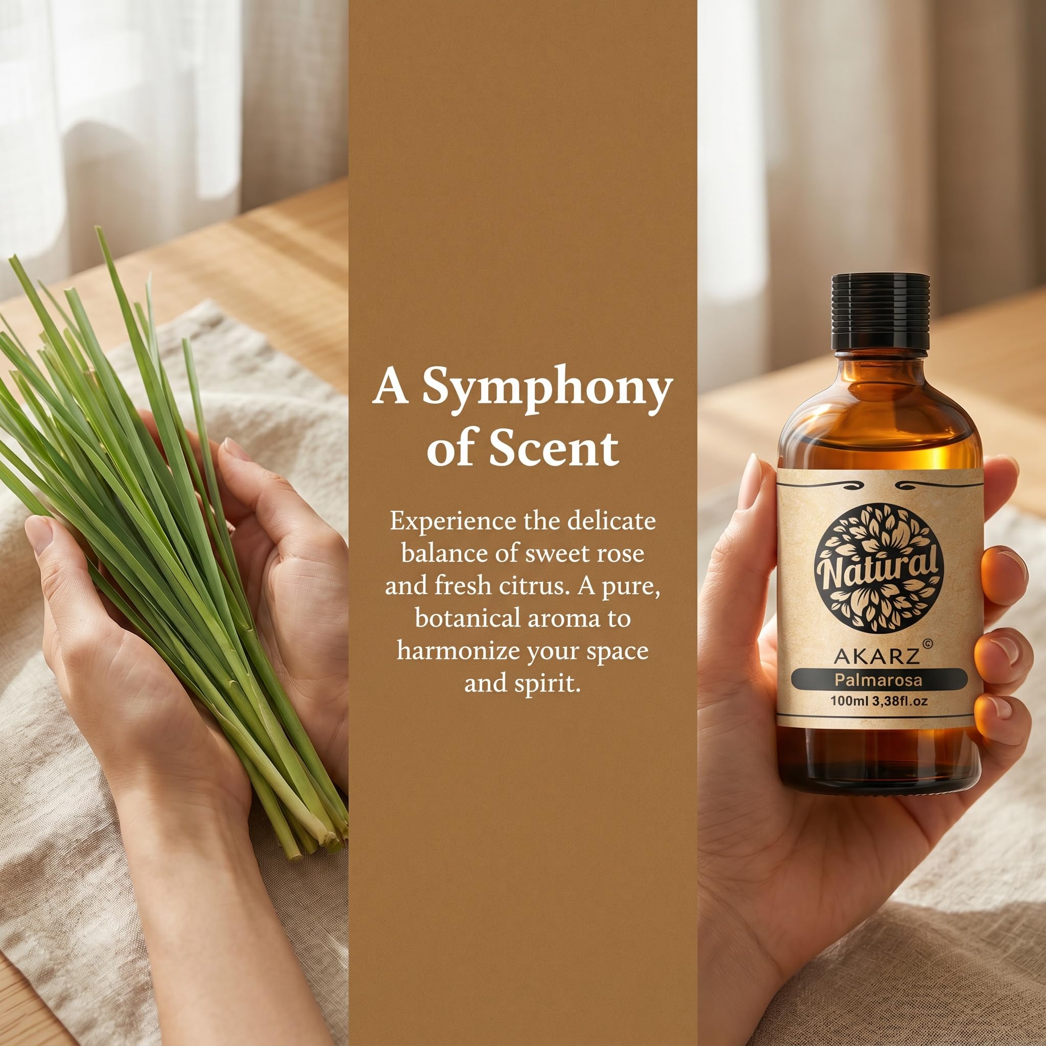 AKARZ 100ml Olejek esencjny z Palmaroza - Naturalny olejek aromatyczny do dyfuzorów, lamp aromatycznych i aromatów pomieszczeń