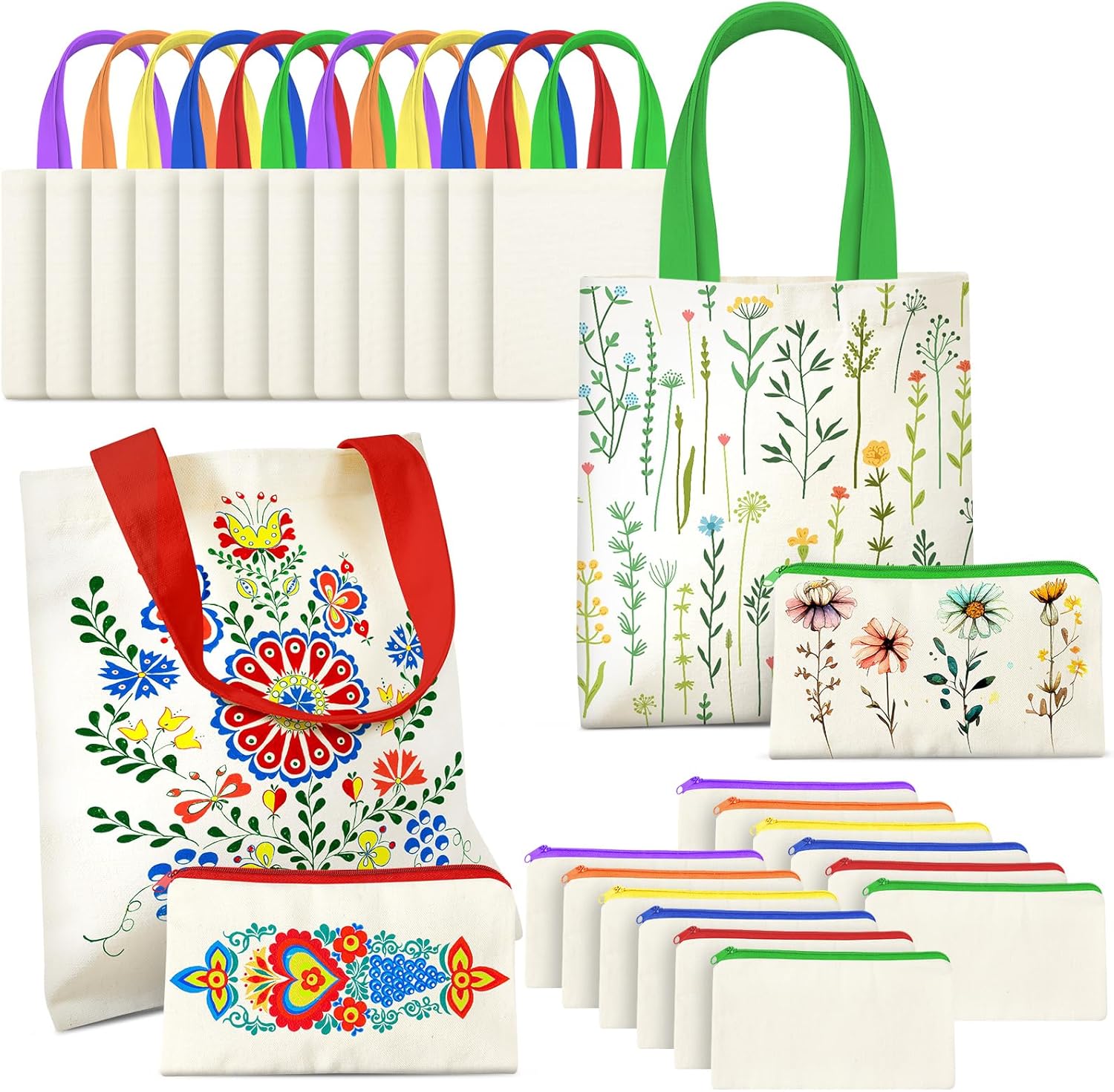 Amylove 24 Pcs Mini Blank Bag Bulk Include Blanks Small Tote Bag Blanks and Small Make up Bags for Sublimation Painting DIY (10 x 10'',Natural Color)