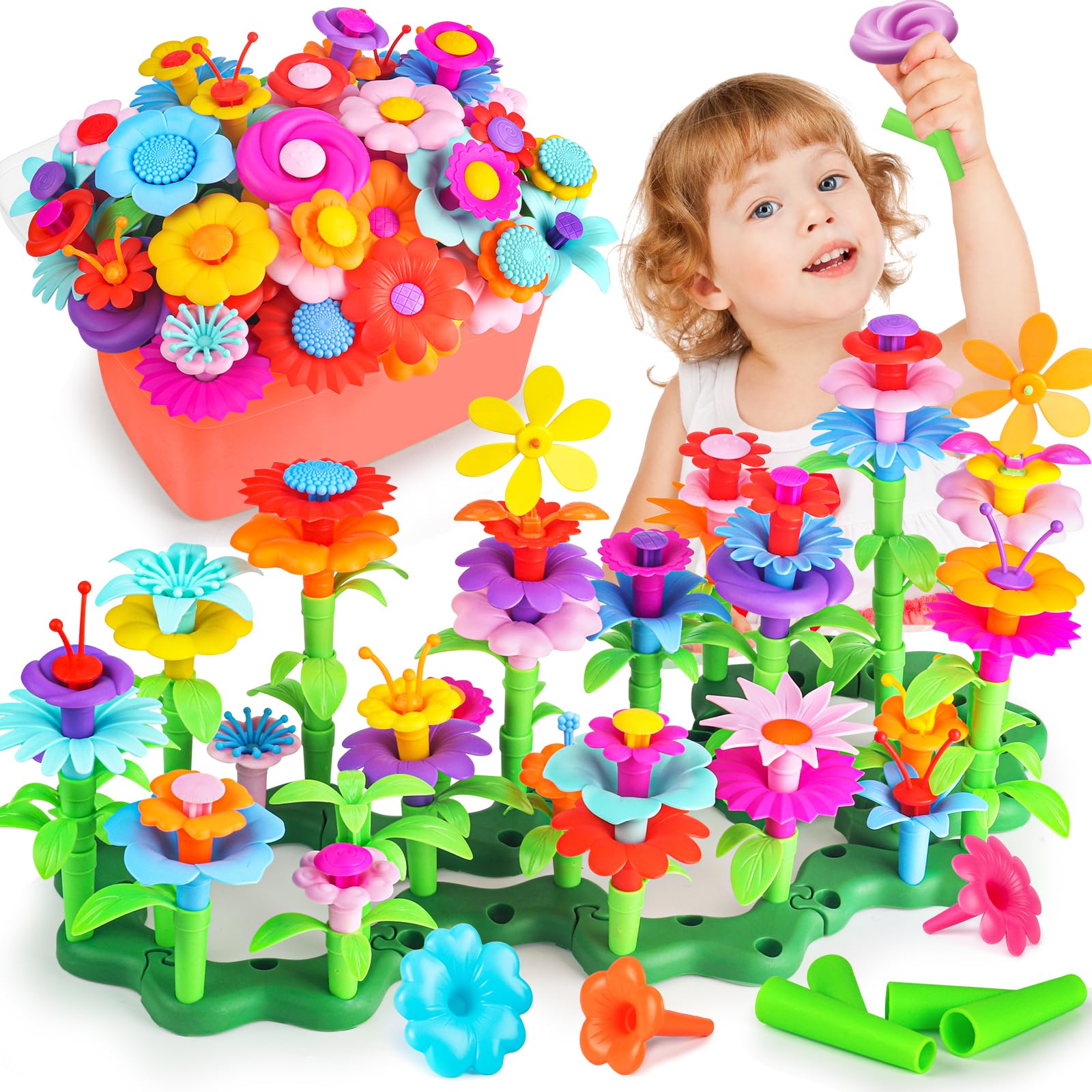 CENOVE Toys for 3 Year Old Kids Flower Garden Building Toys,DIY Bouquet Sets Gifts for 3 4 5 6 Year Old Kids,Creative and Art Building Block (135PCS)