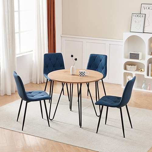 Miniatura 3 de Btrpily Juego de 4 sillas de comedor, silla de comedor con marco de metal para cocina, silla de asiento de tela tecnológica para sala de estar, Azul