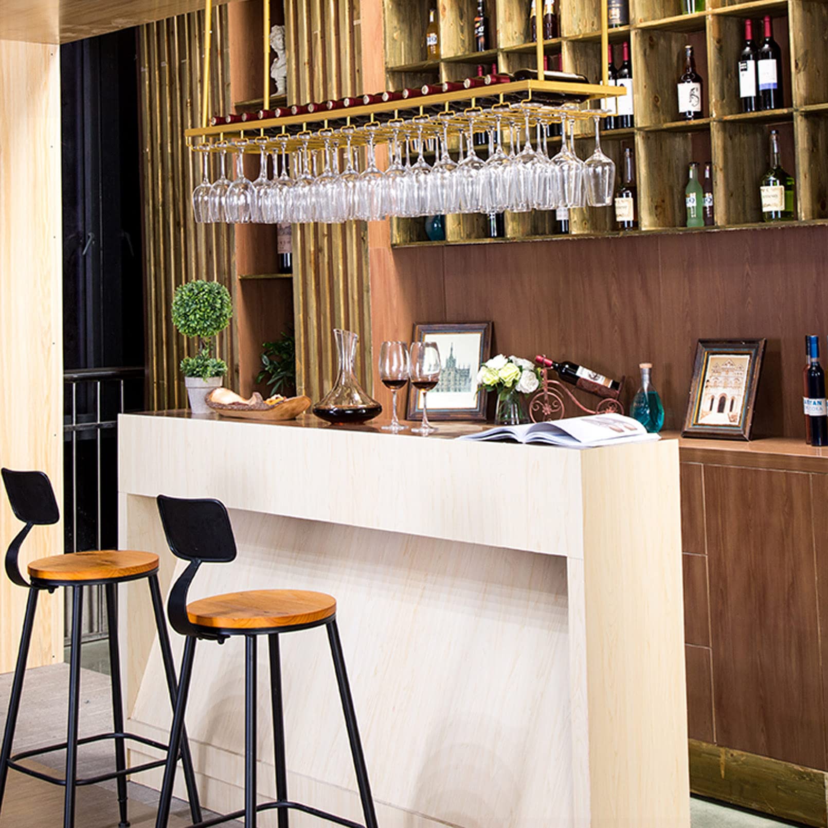 Creative LDF Plafonds Wijnrekken Met Wijnglashouder Wandmontage Flessenrek Plafondplank Hangende