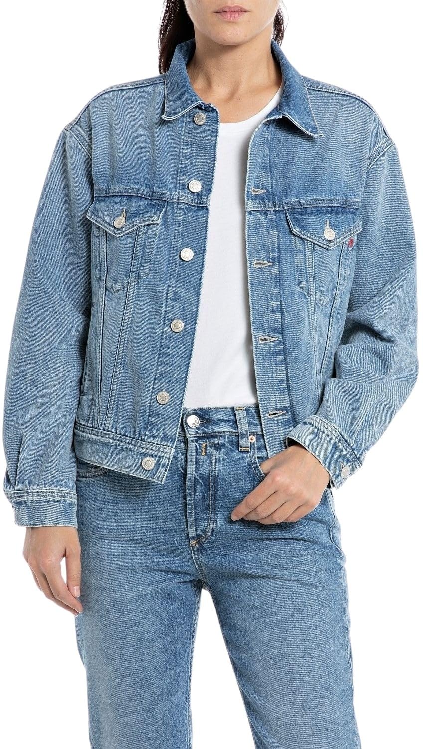 REPLAY Women's Denim Jacket Short, Medium Blue 009 (Blue), L