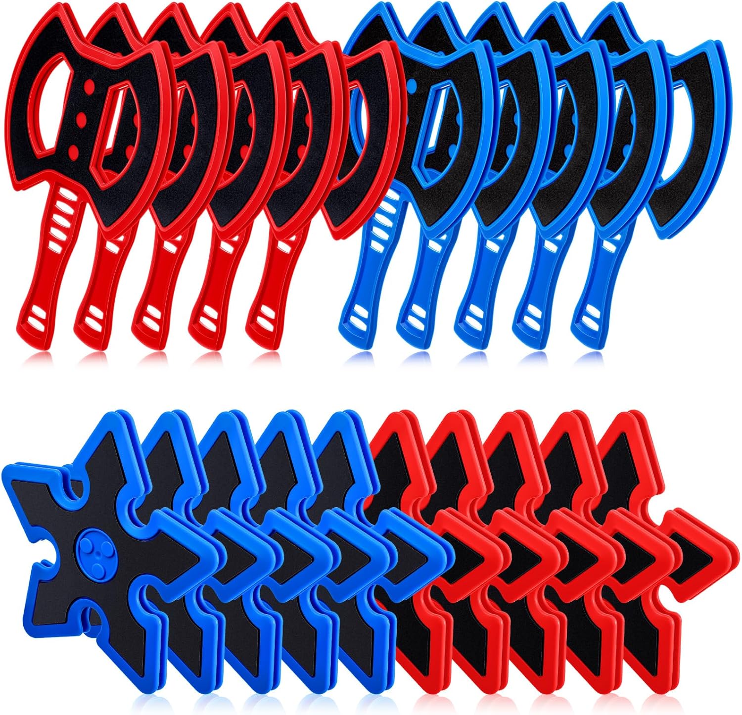 Soulchen 20 Pack Axe Throwing Game Throwing Stars Replacement Axes Stars for Backyard Indoor Outdoor Games, Plastic and EVA Foam (Axe+Star,Red+ Blue)